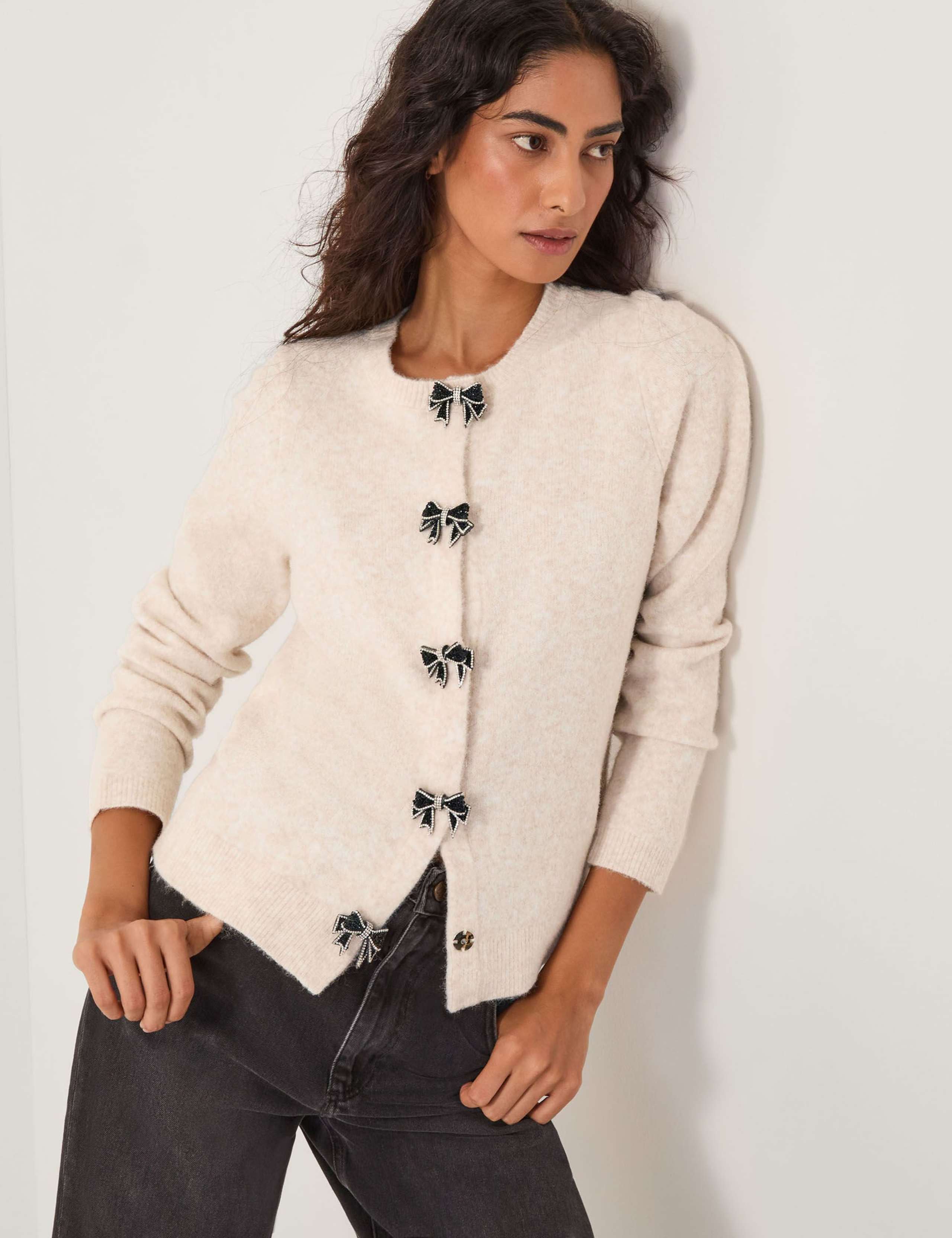 Embellished Bow Crew Neck Cardigan
