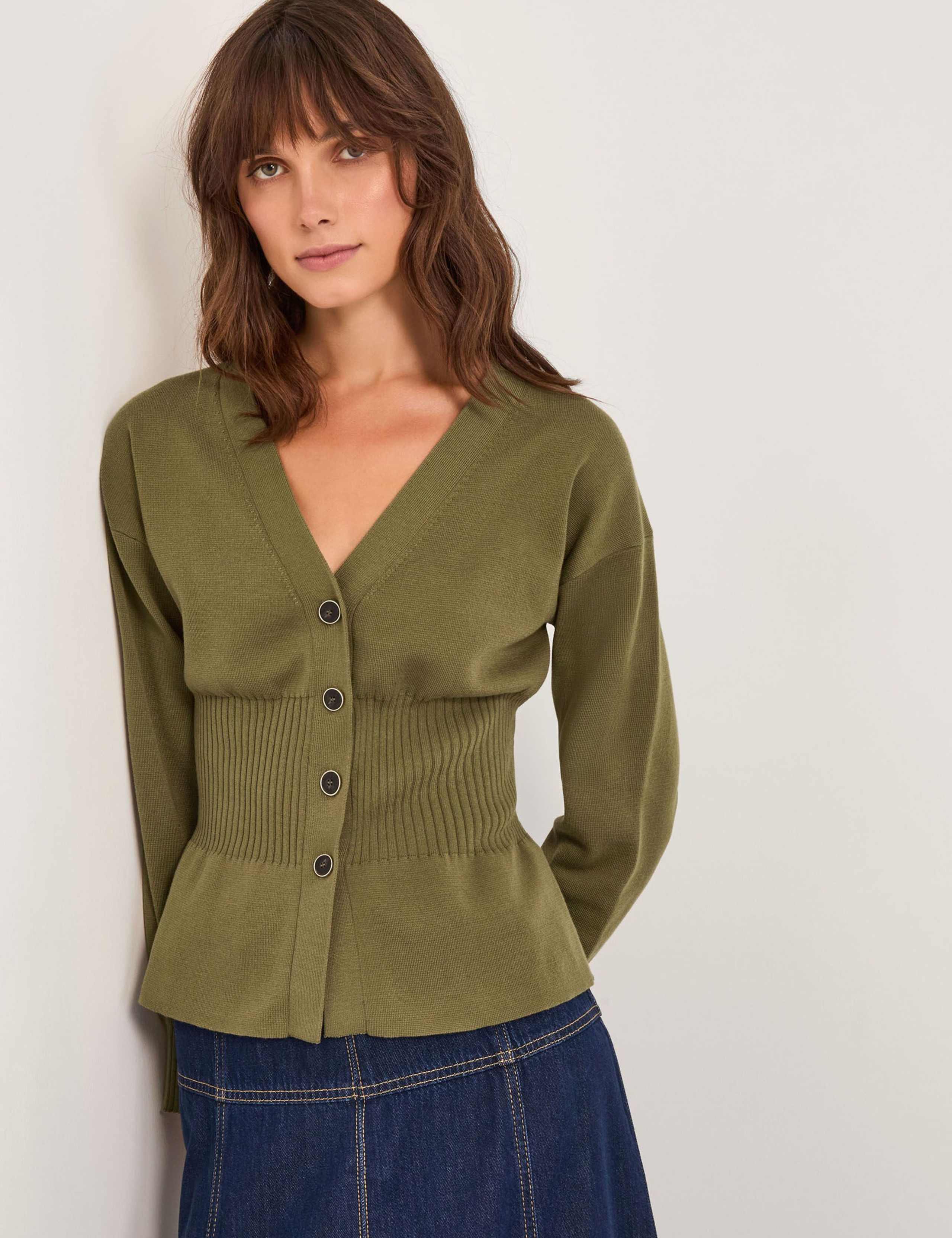 Fitted V-Neck Cinched Waist Cardigan