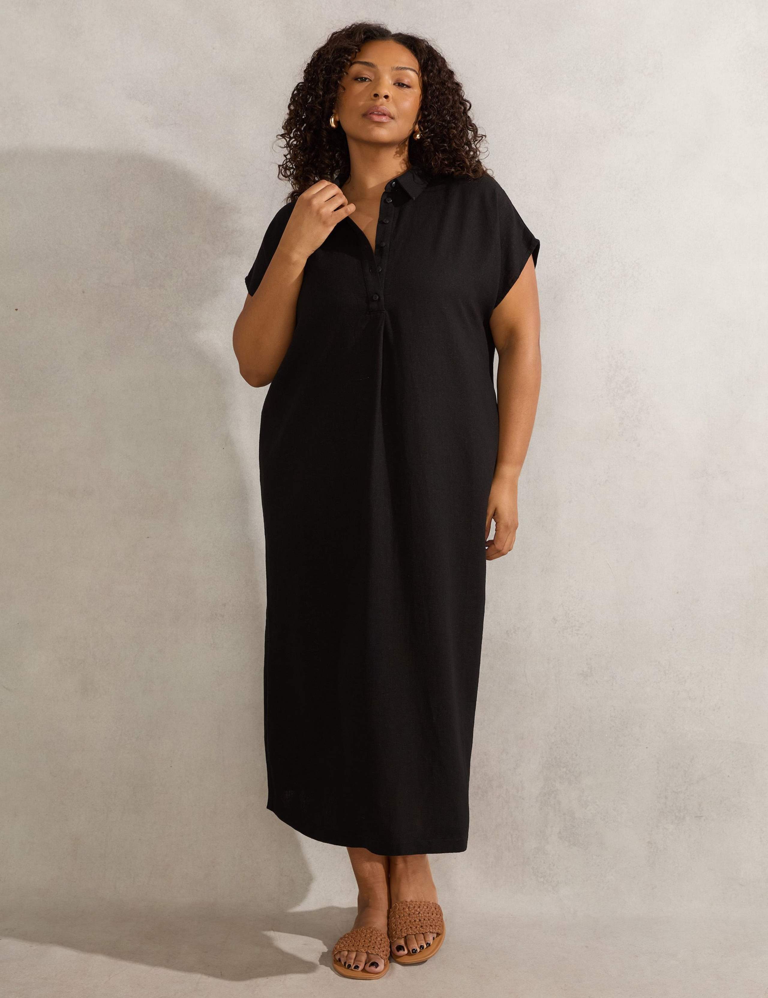 Linen Blend Midi Shirt Dress