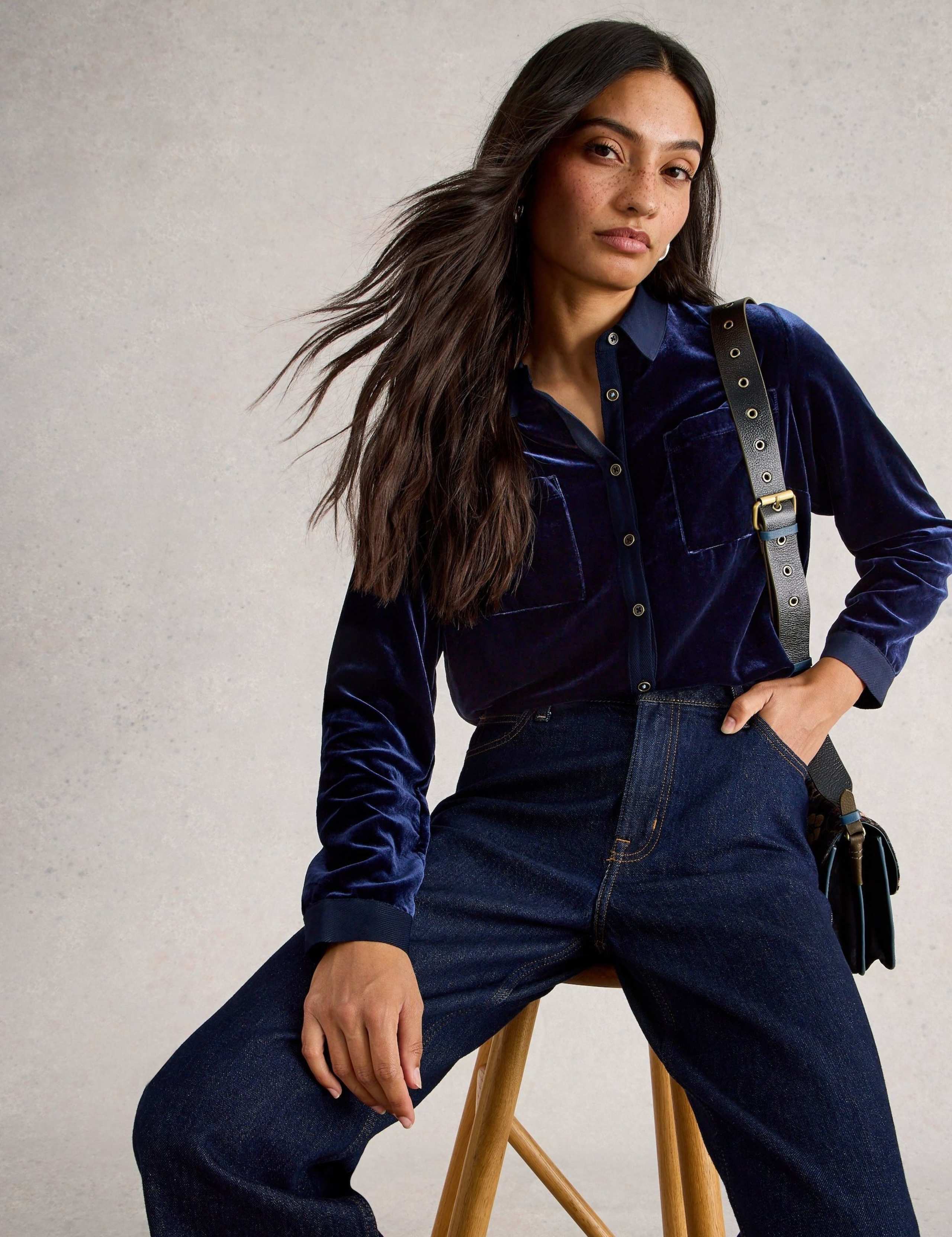 Velvet Collared Button Through Shirt