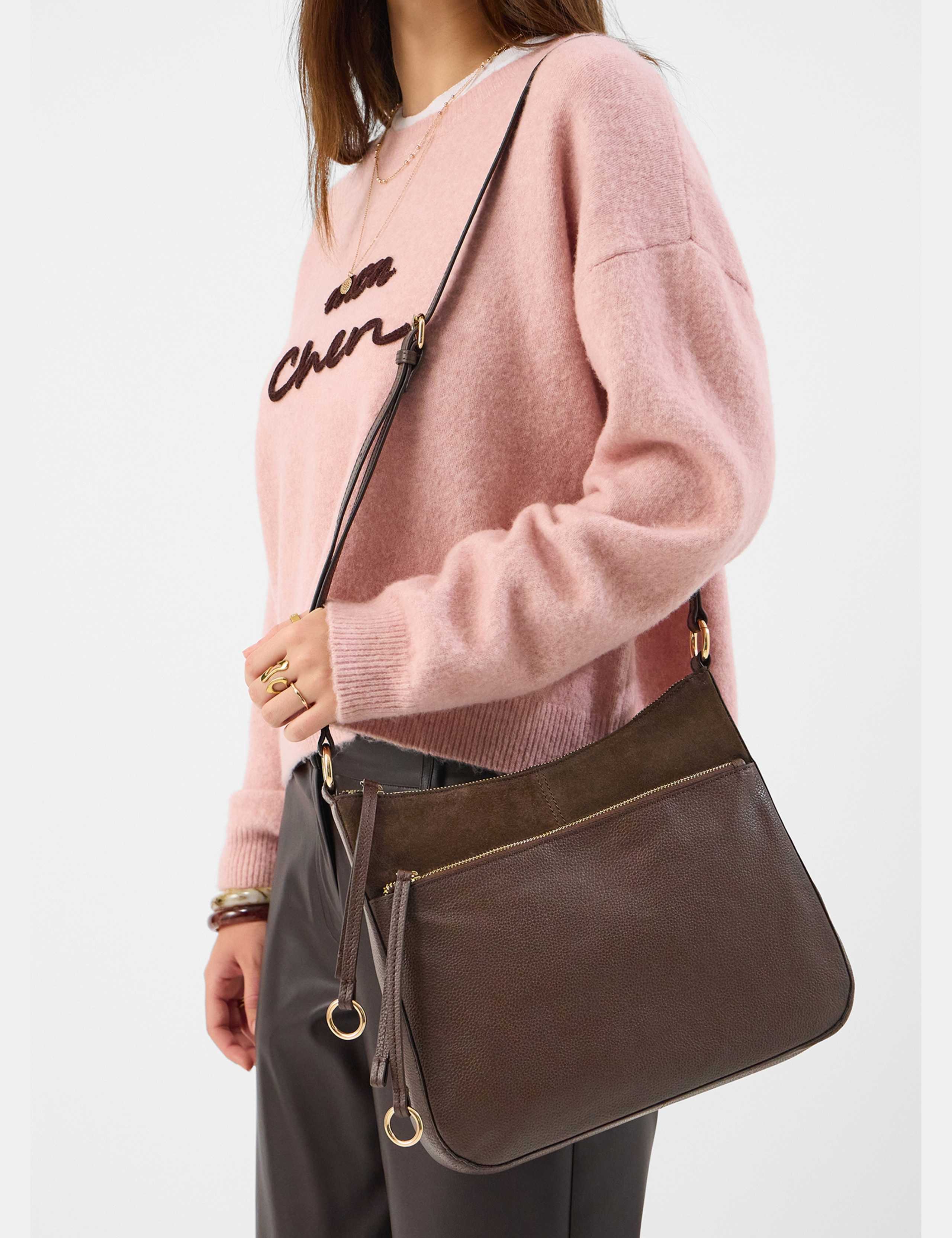 Leather Curved Messenger Bag