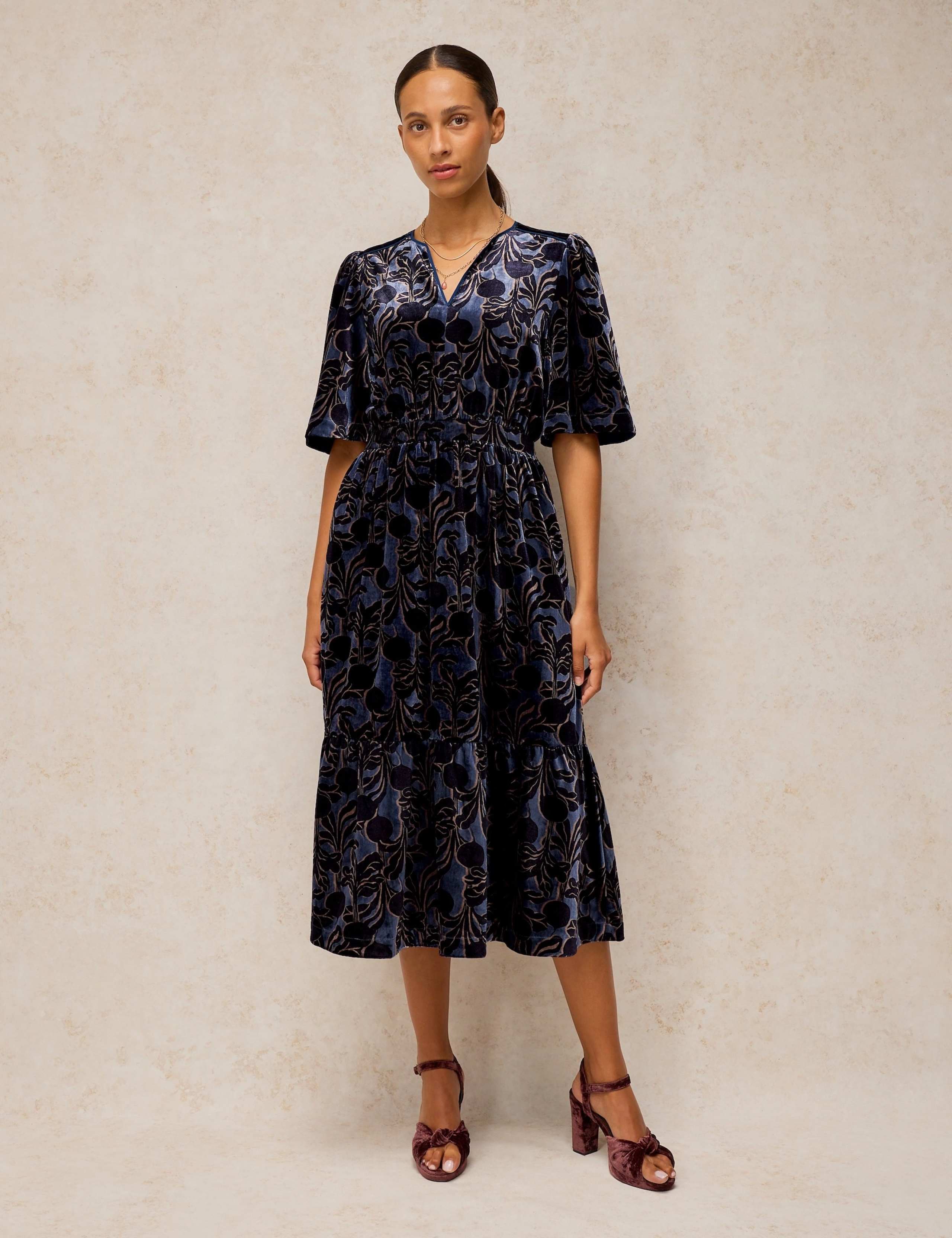 Velvet Notch Neck Midi Dress