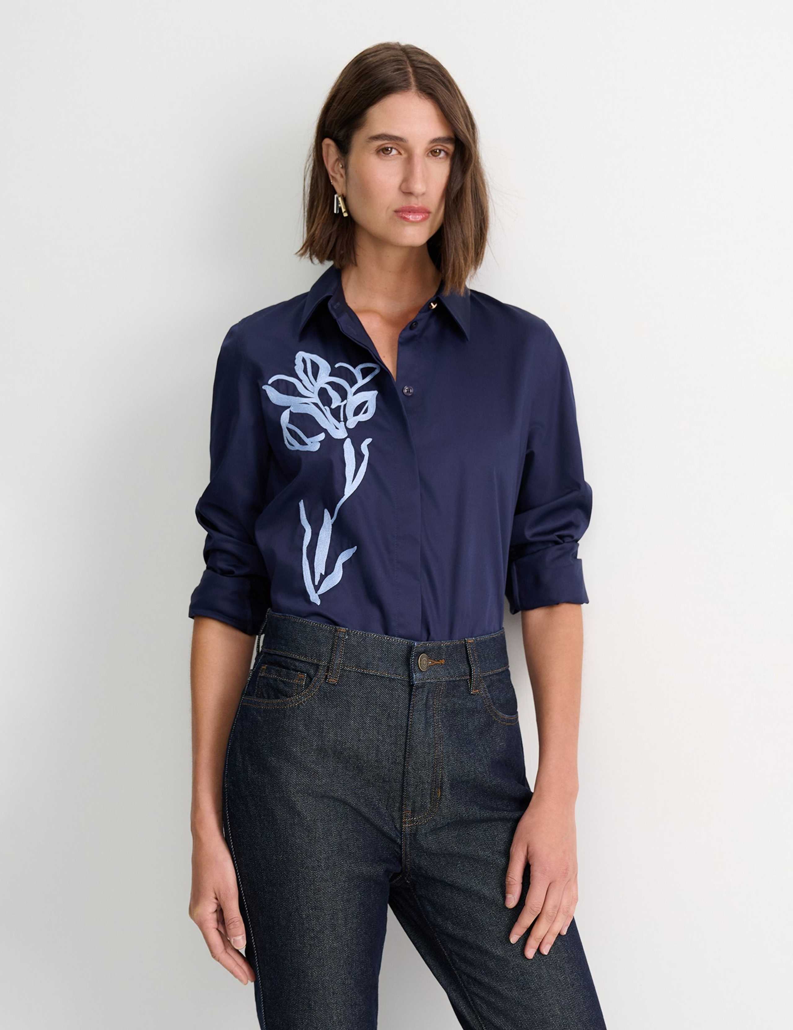 Pure Cotton Embroidered Floral Shirt