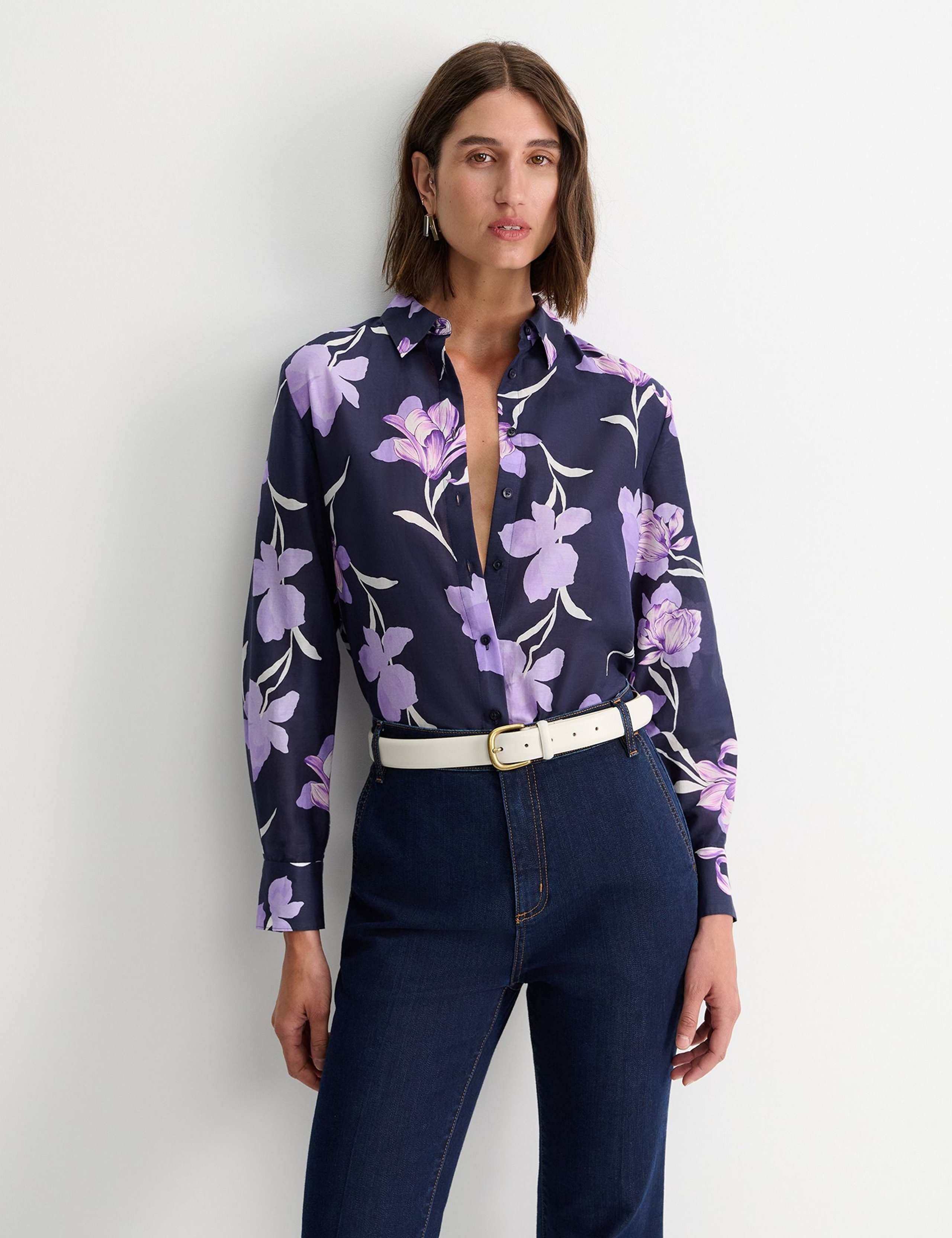 Cotton Rich Floral Collared Shirt with Silk