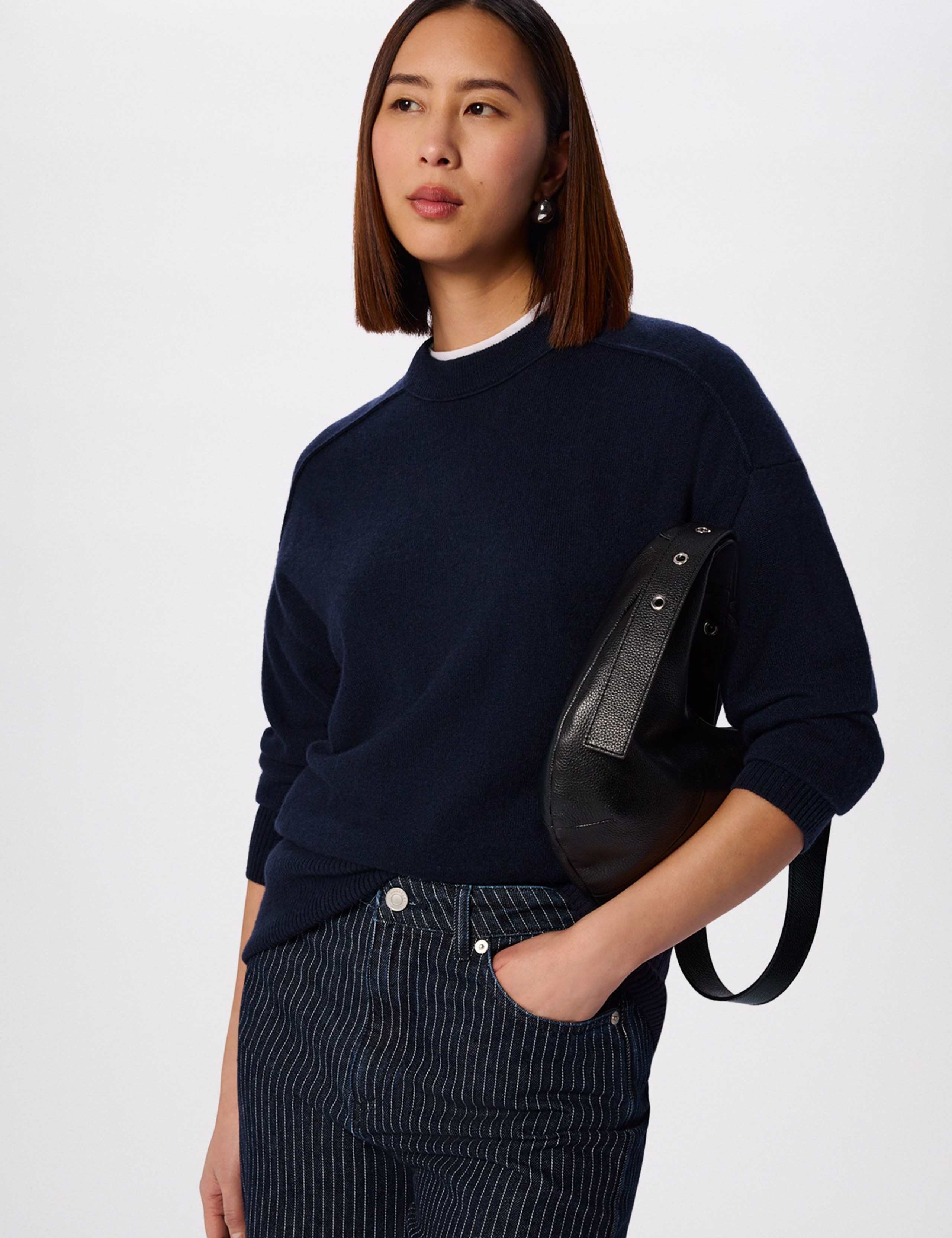 Pure Cashmere Crew Neck Seam Jumper
