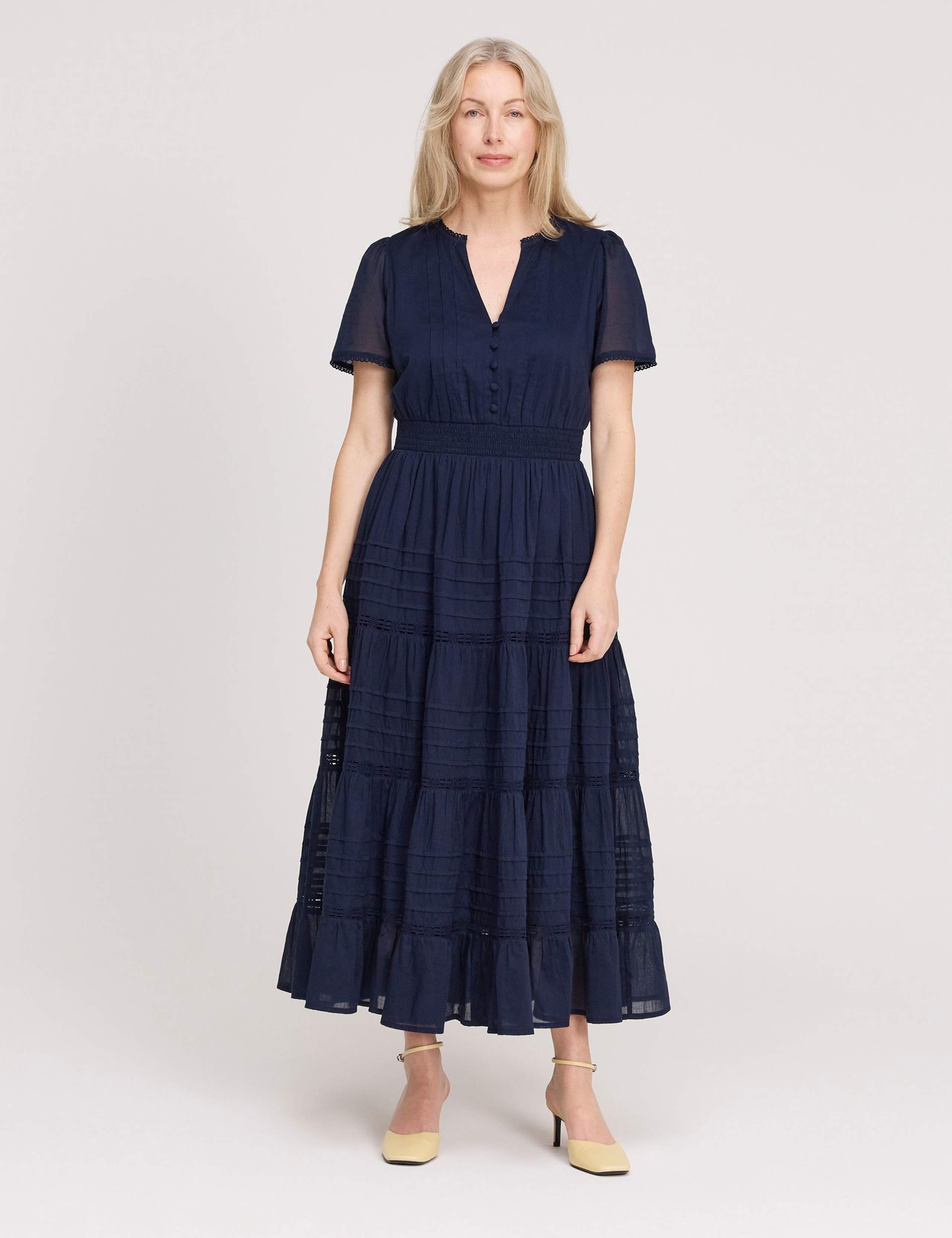 Pure Cotton Textured Midi Tiered Dress