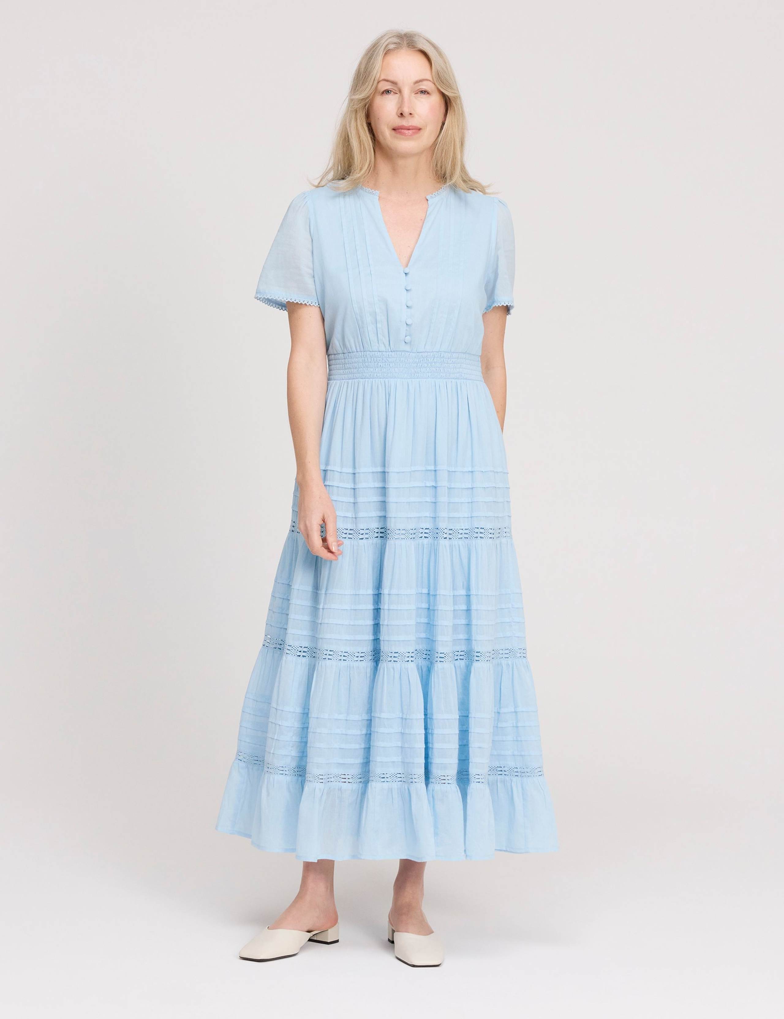 Pure Cotton Textured Midi Tiered Dress