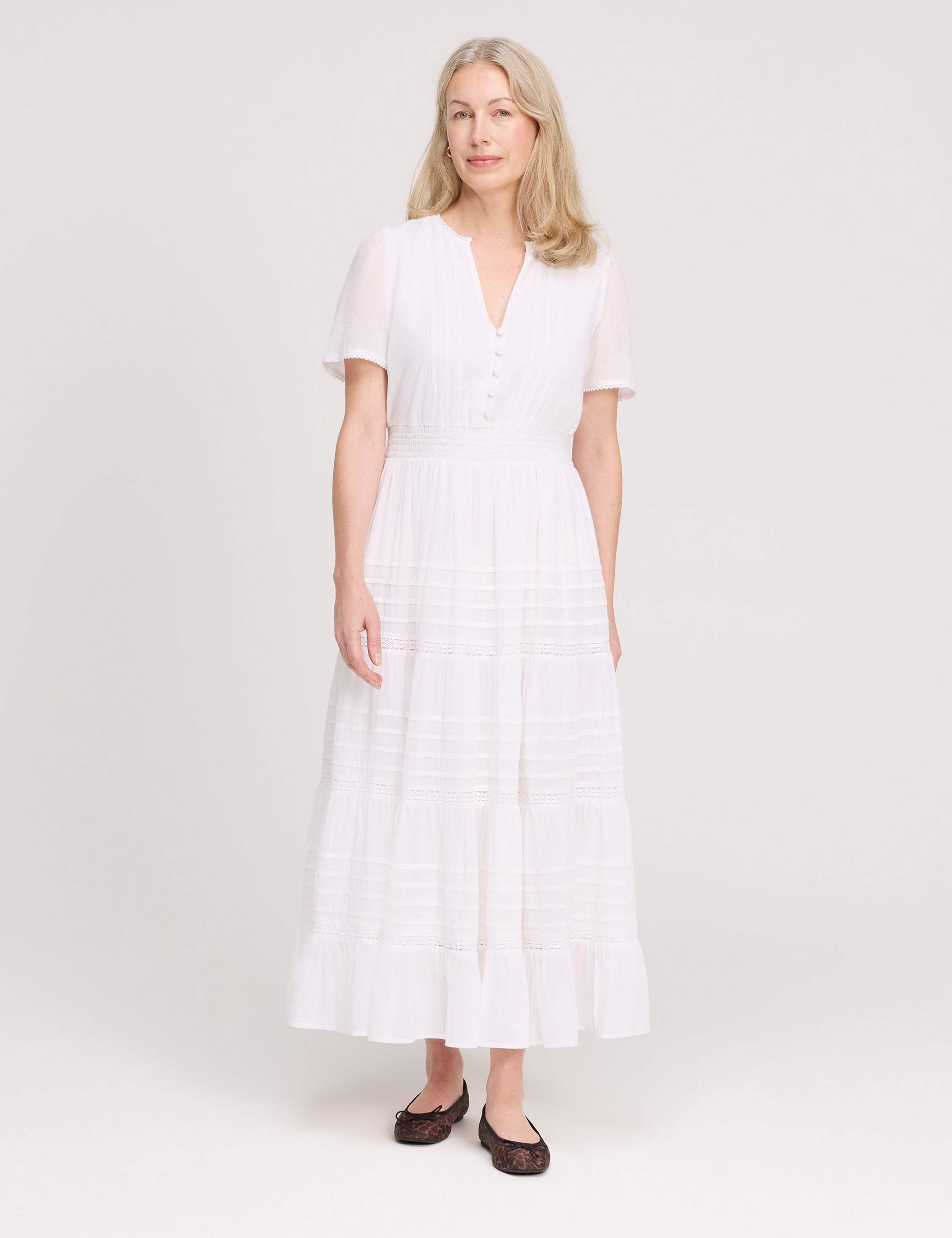 Pure Cotton Textured Midi Tiered Dress