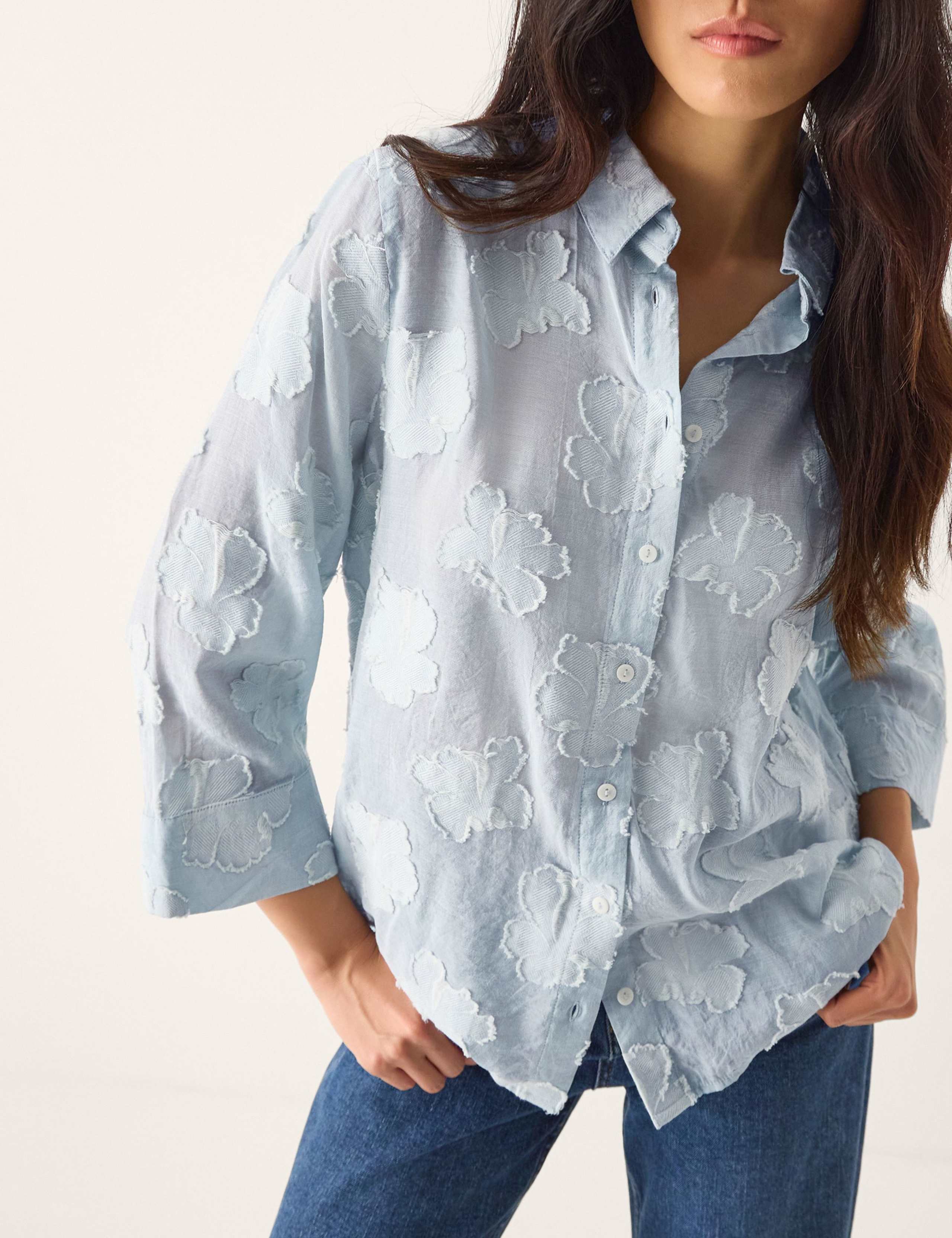 Cotton Blend Jacquard Collared Shirt