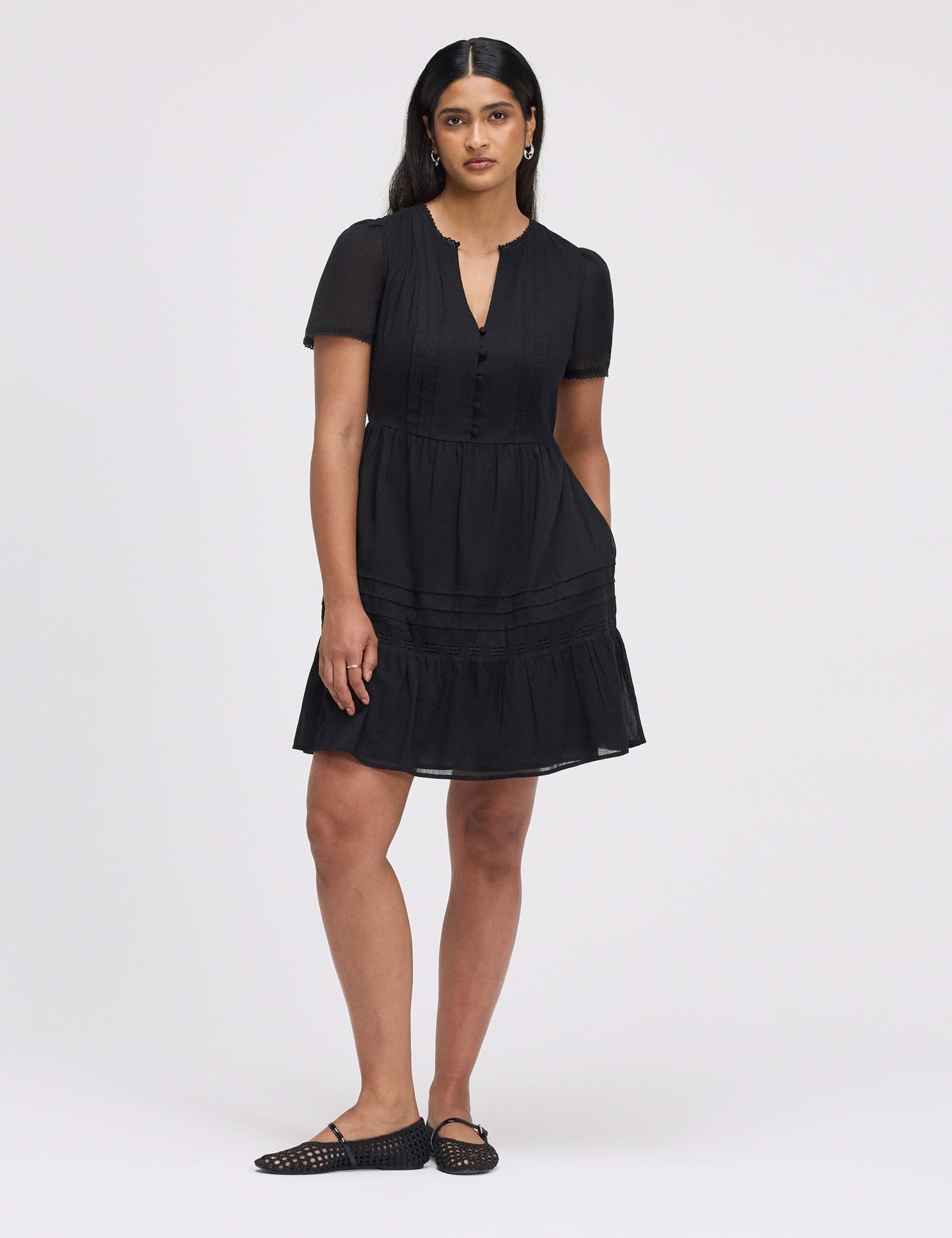 Pure Cotton Textured Mini Tiered Dress