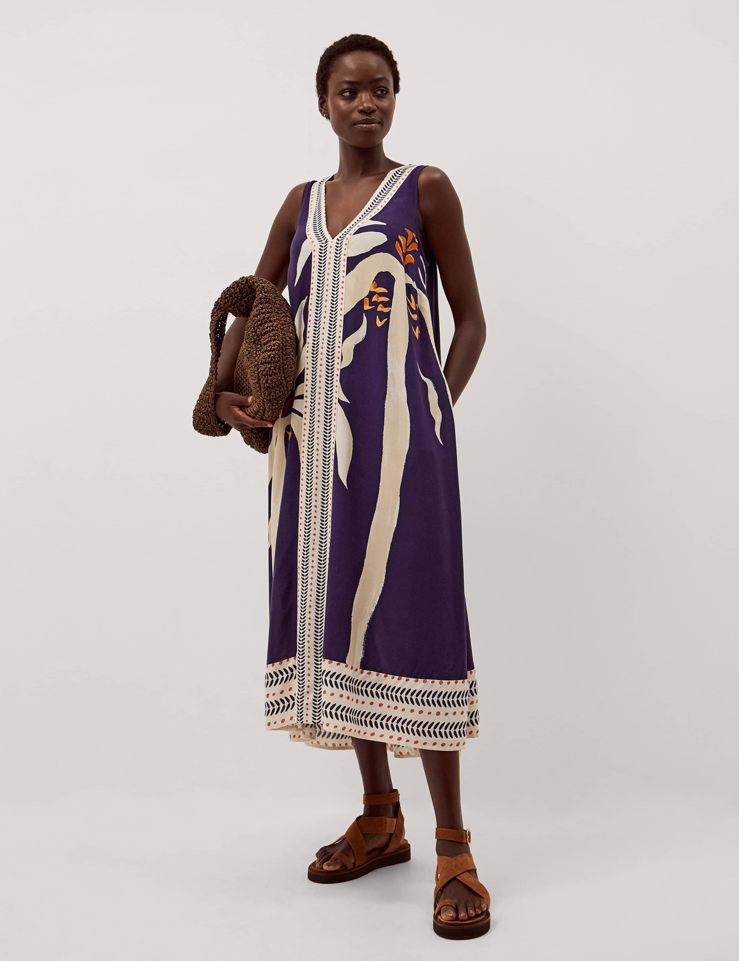 Printed V-Neck Midi Kaftan Dress