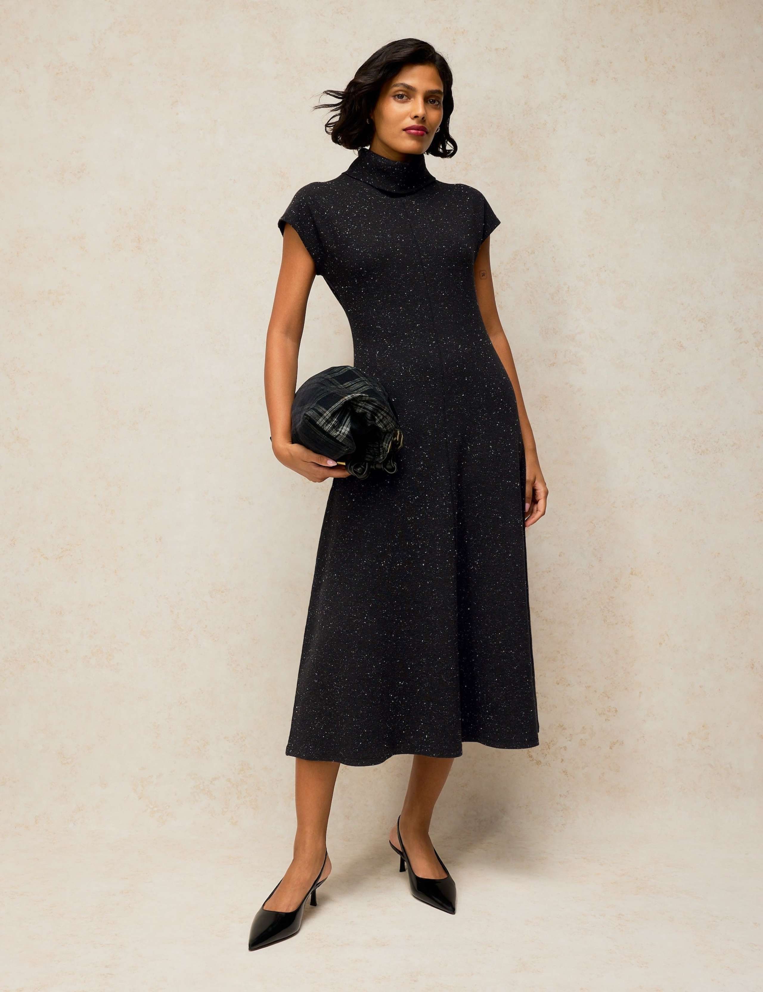 Ruby Cotton Rich Sparkly Roll Neck Midi Dress