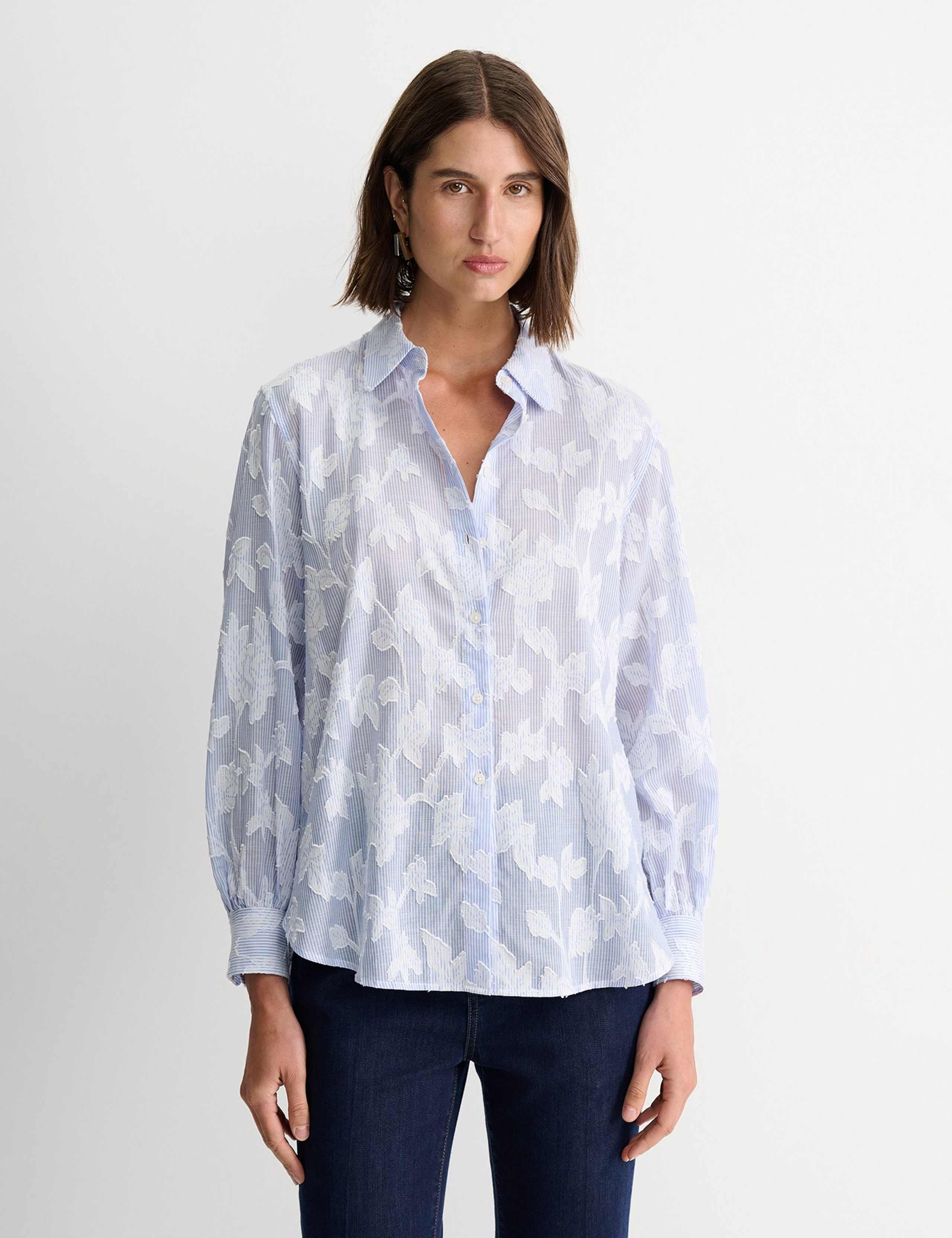 Pure Cotton Striped Floral Relaxed Shirt
