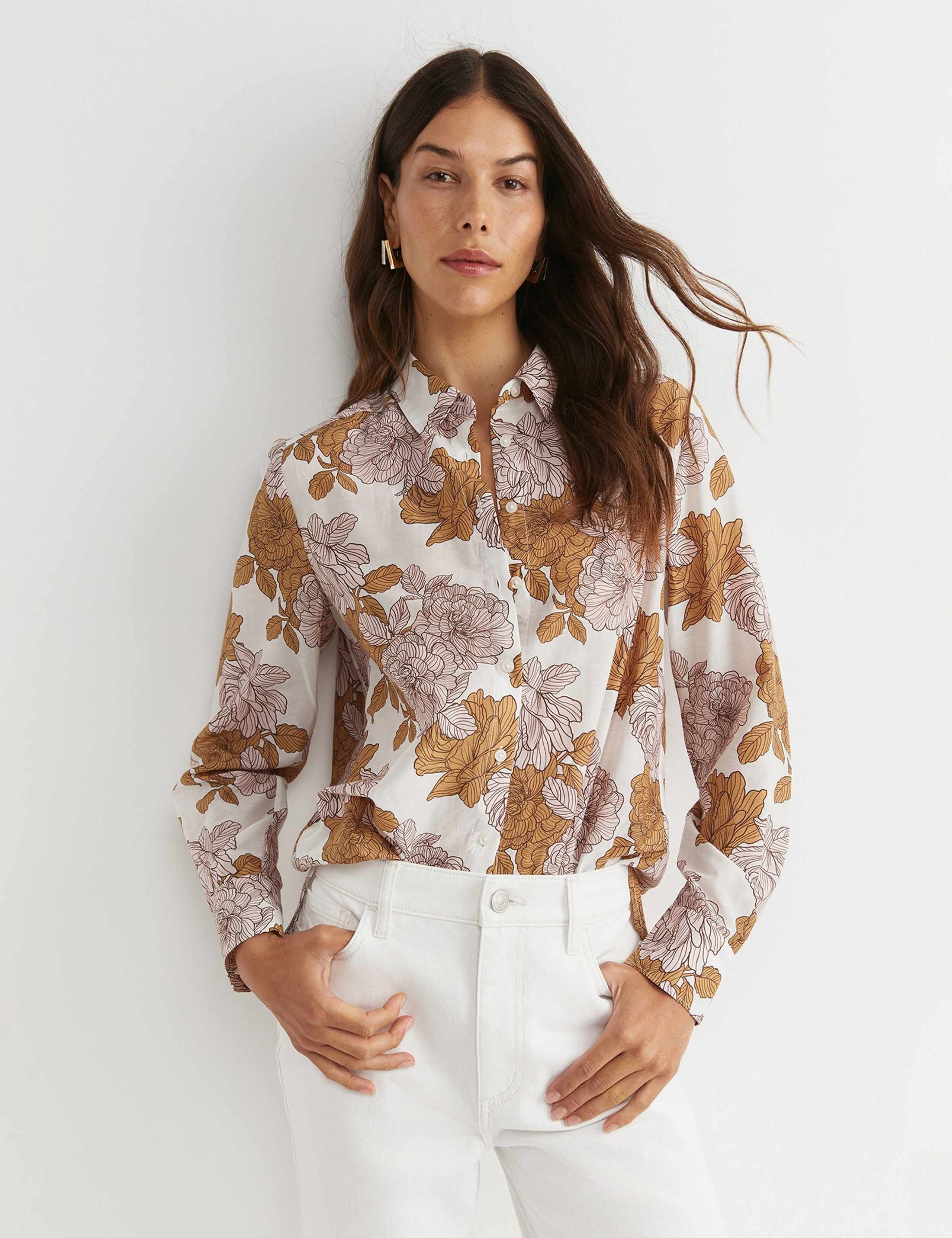 Cotton Rich Floral Collared Shirt with Silk