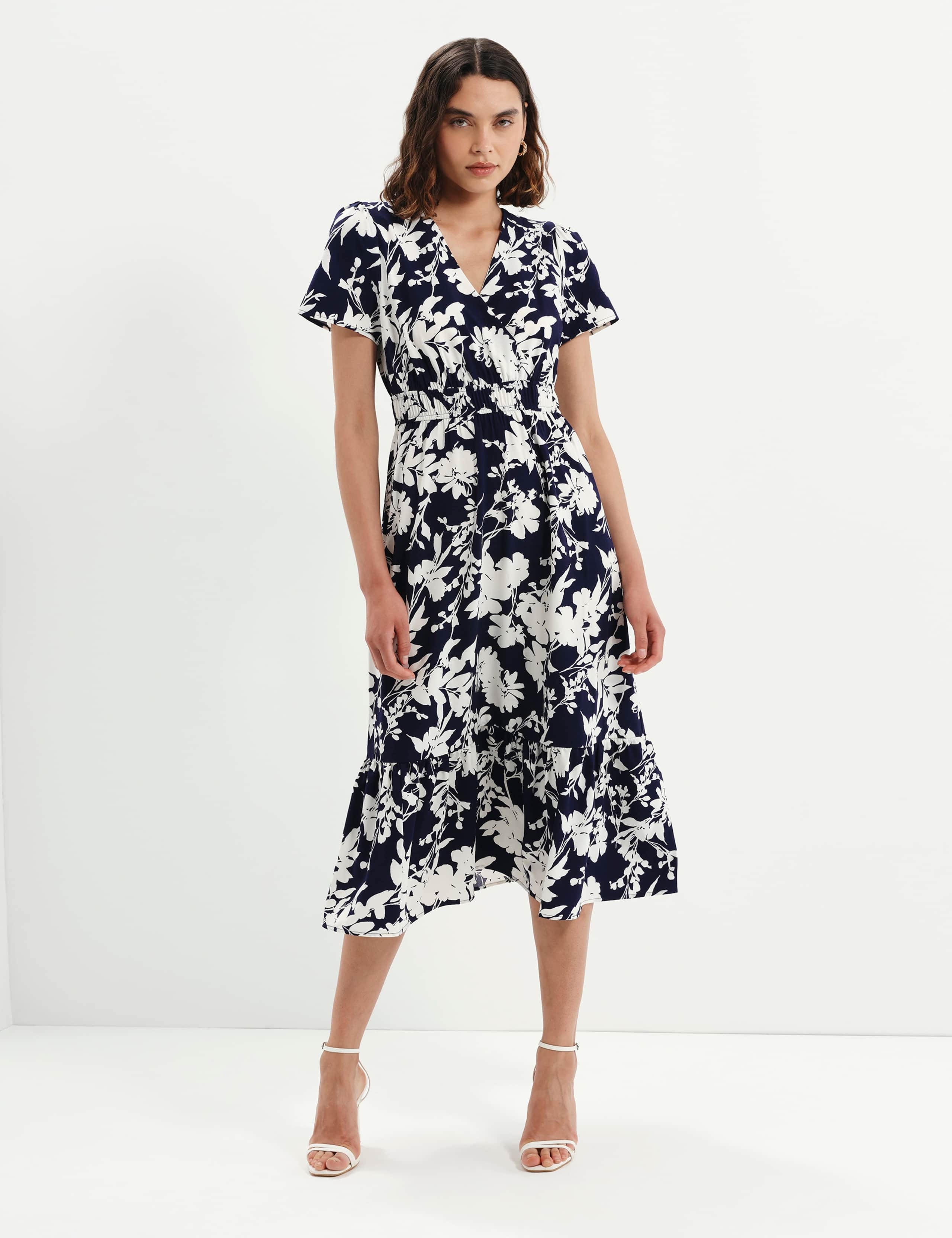 Spot Print V-Neck Midi Relaxed Tea Dress
