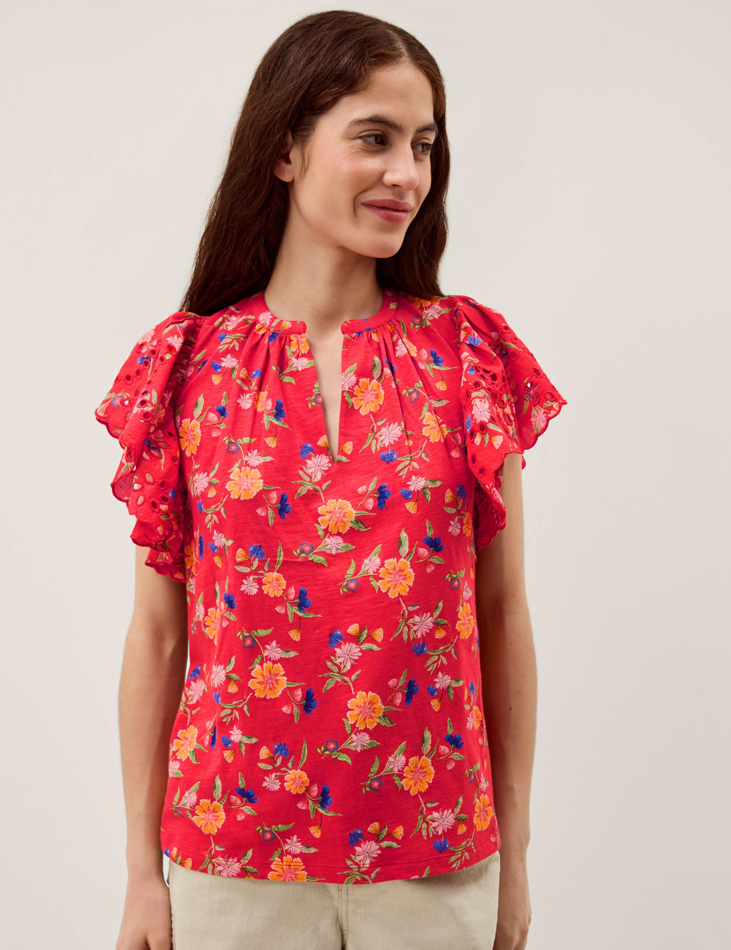 Pure Cotton Floral Notch Neck Blouse