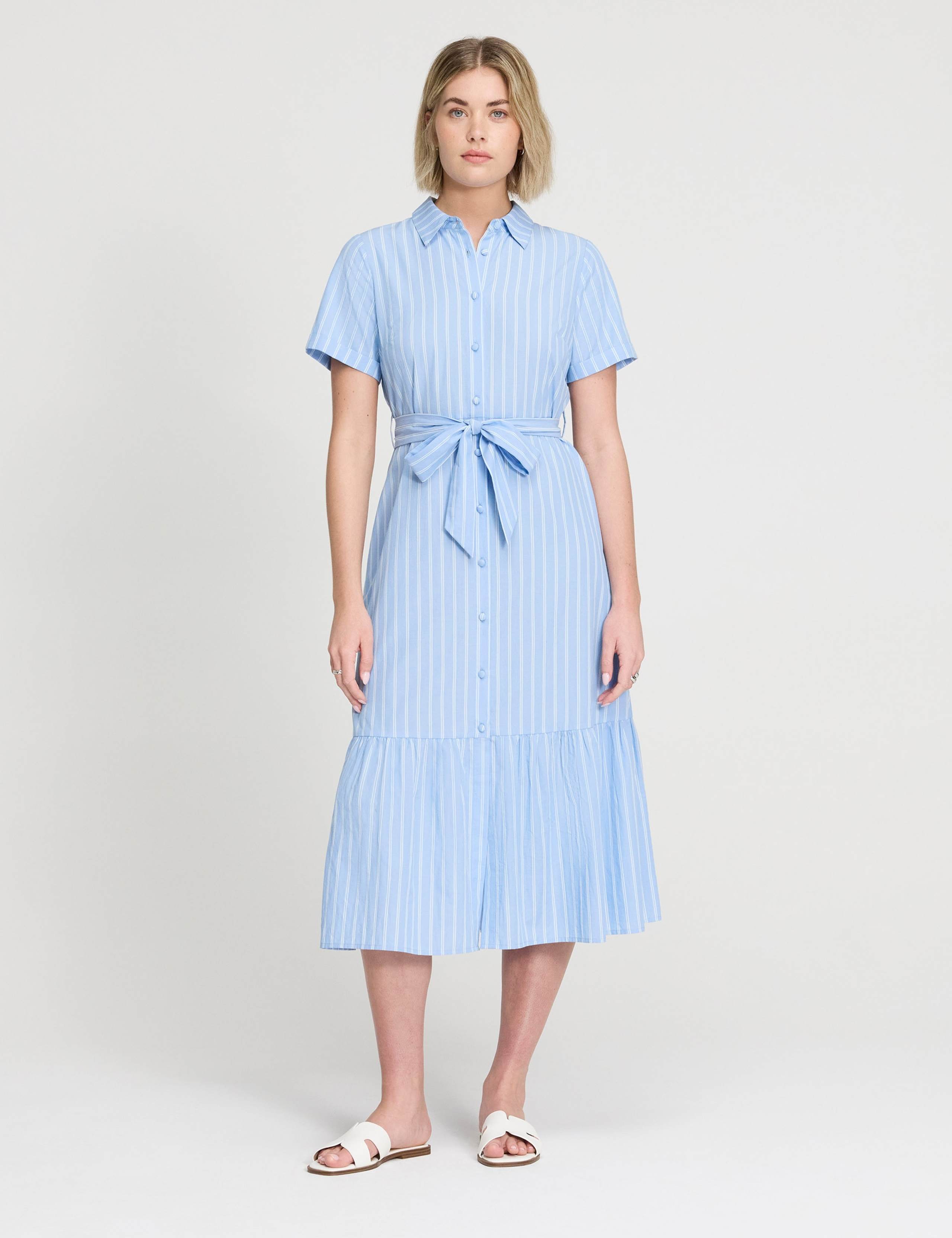 Pure Cotton Striped Midi Shirt Dress