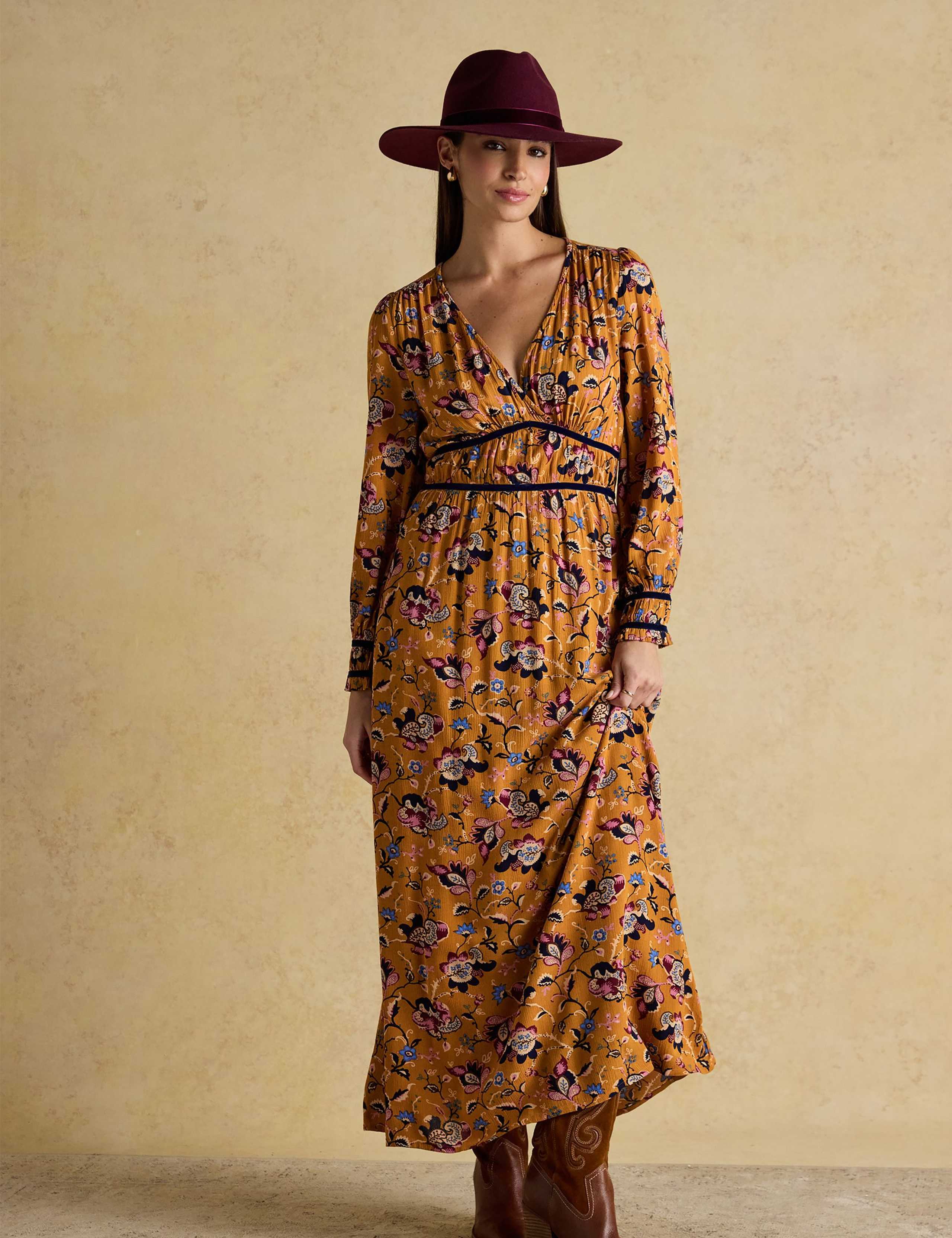 Floral V-Neck Midaxi Waisted Dress