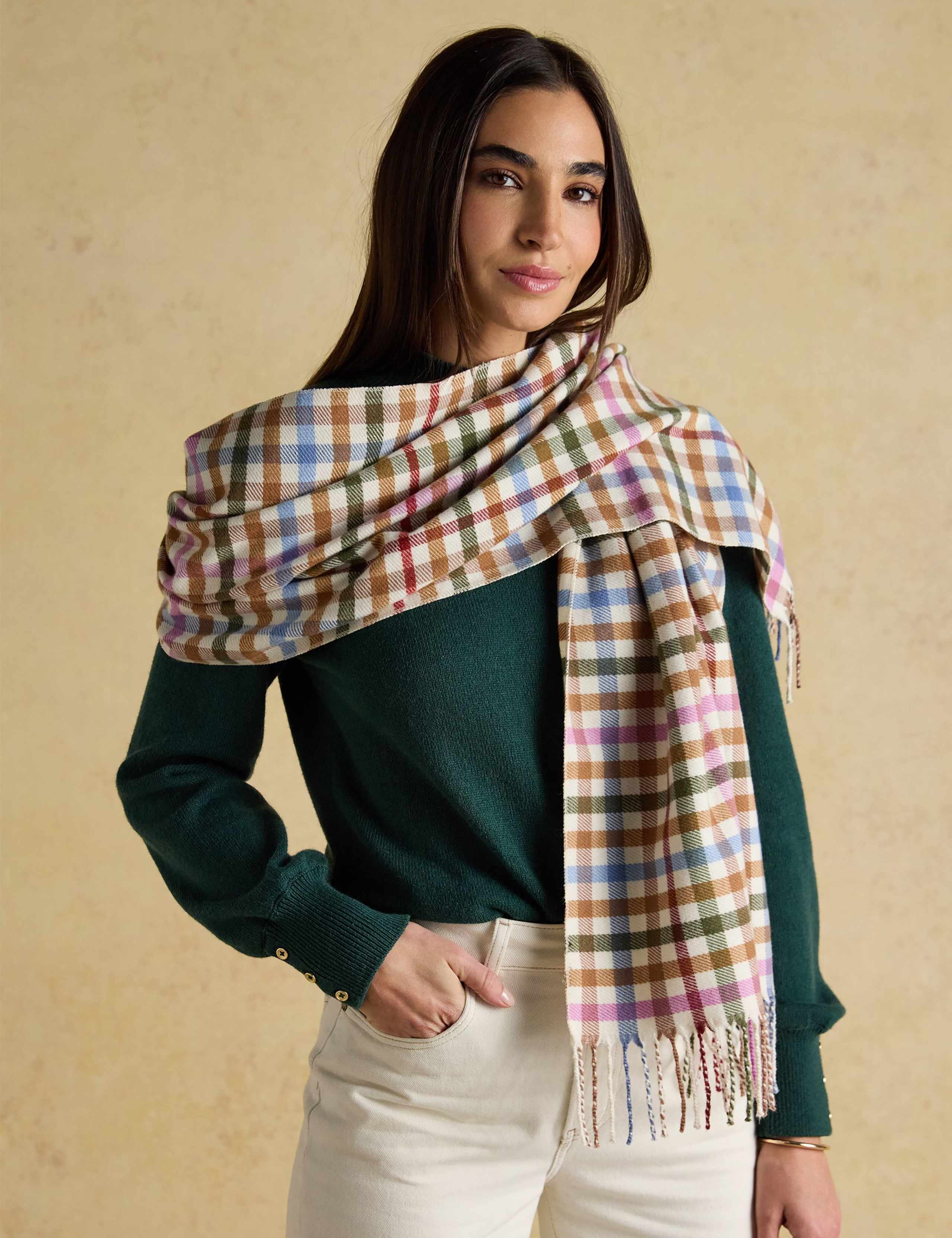 Checked Fringed Scarf