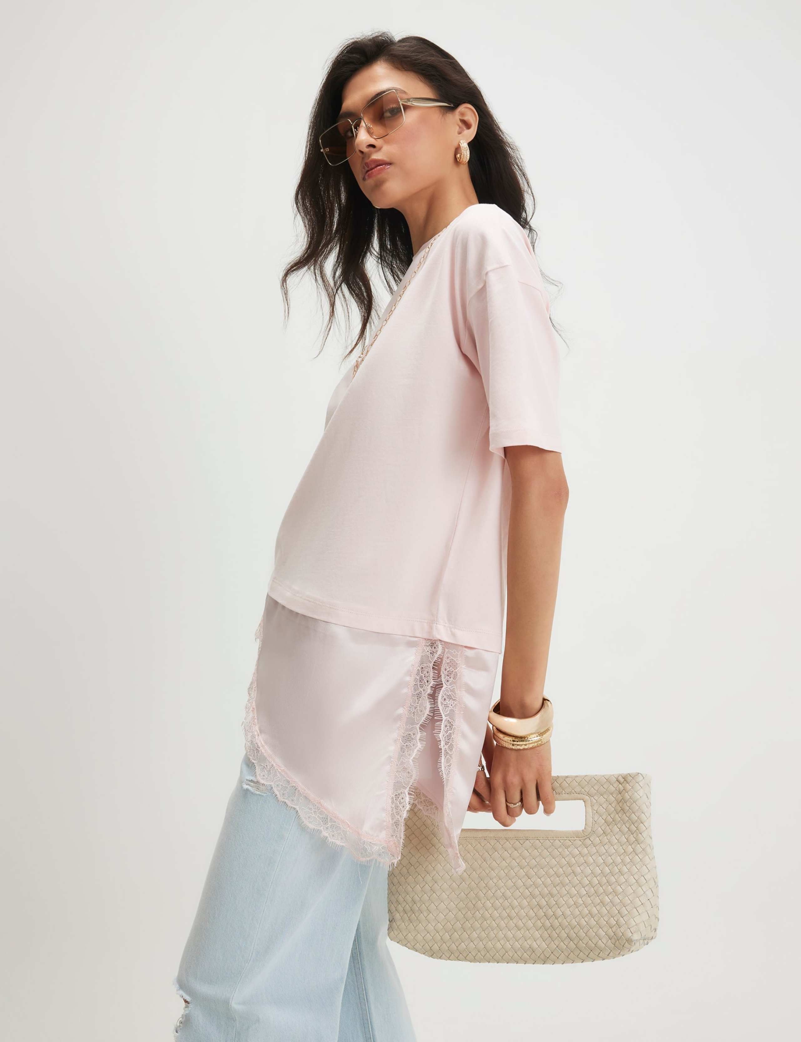 Pure Cotton Lace Detail T-Shirt