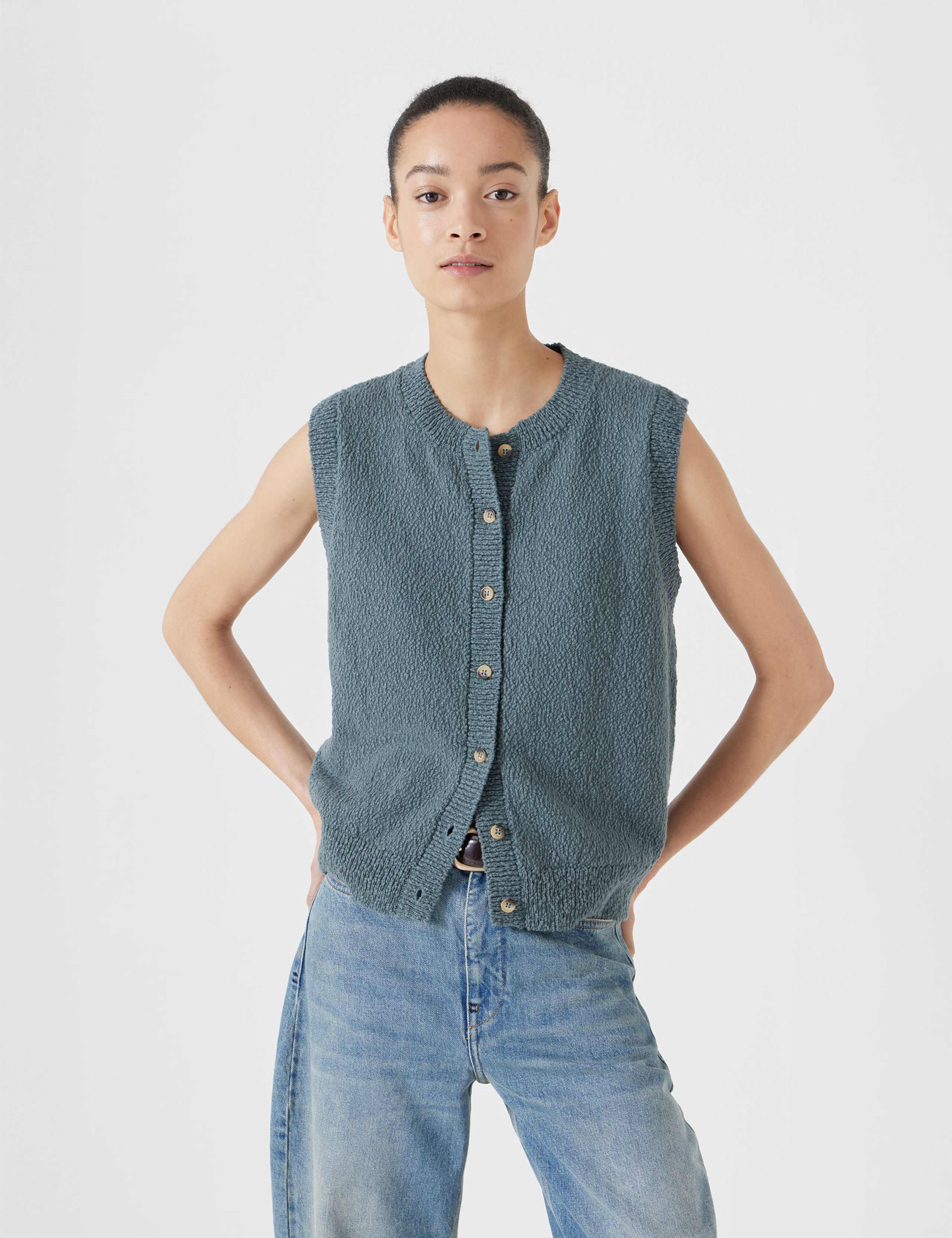 Pure Cotton Button Through Knitted Vest