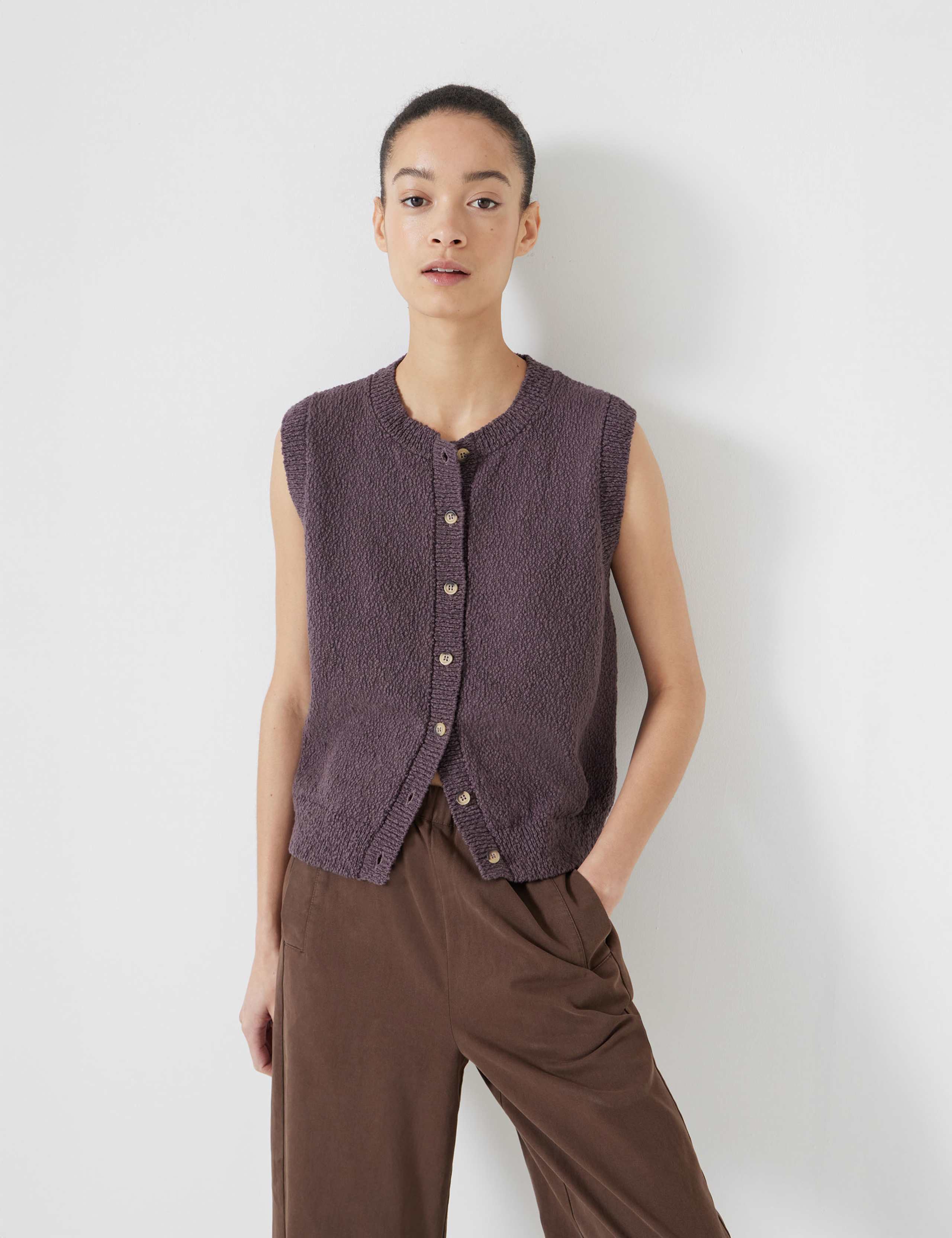 Pure Cotton Button Through Knitted Vest
