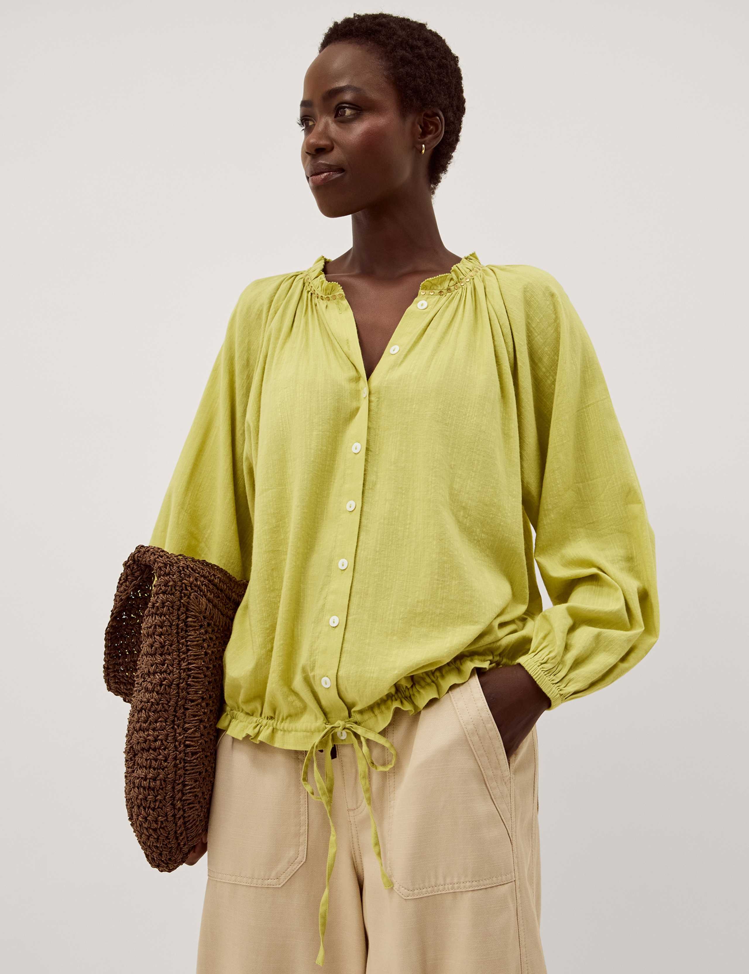 Cotton Blend Bubble Hem Blouse