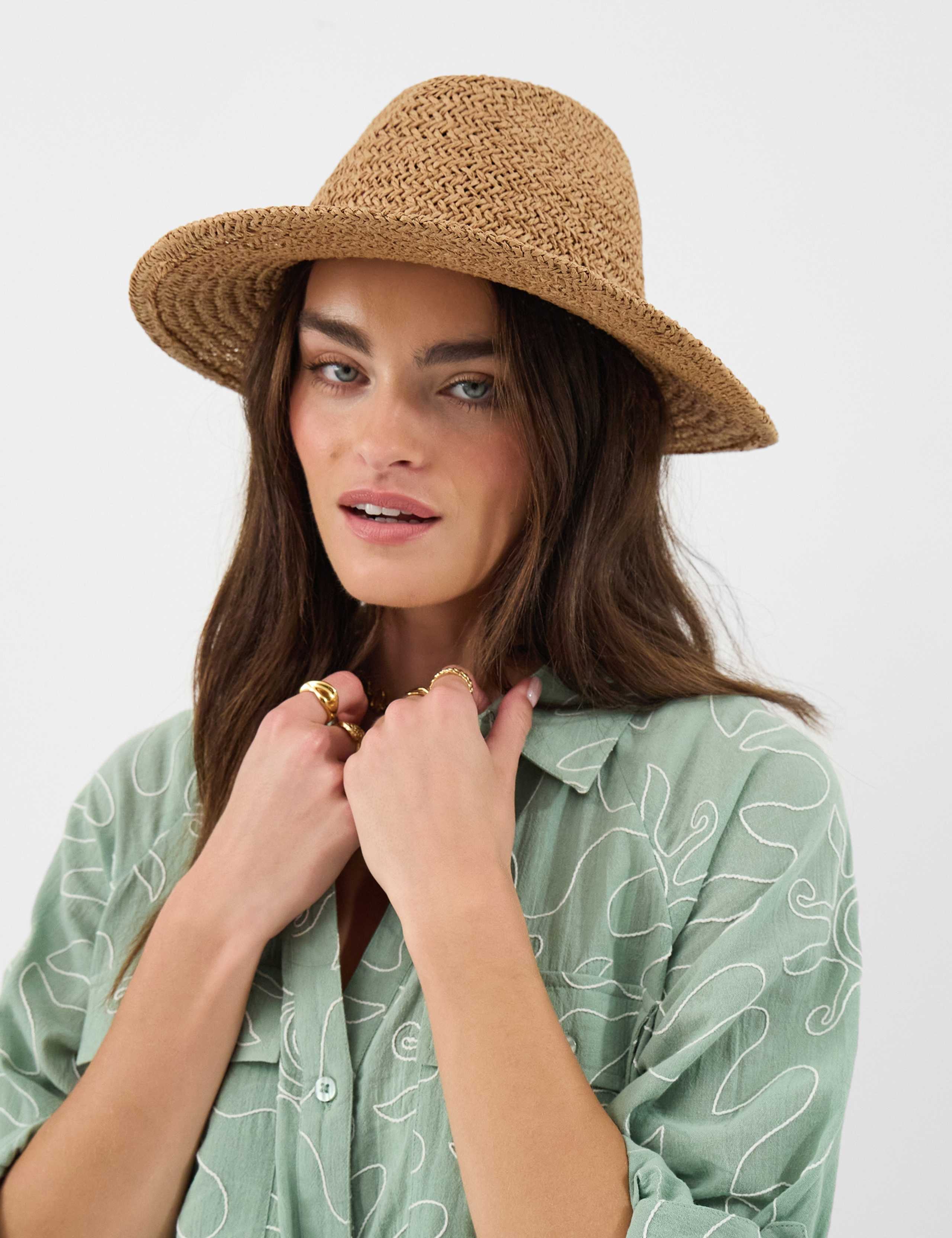 Straw Coin Trim Fedora Hat