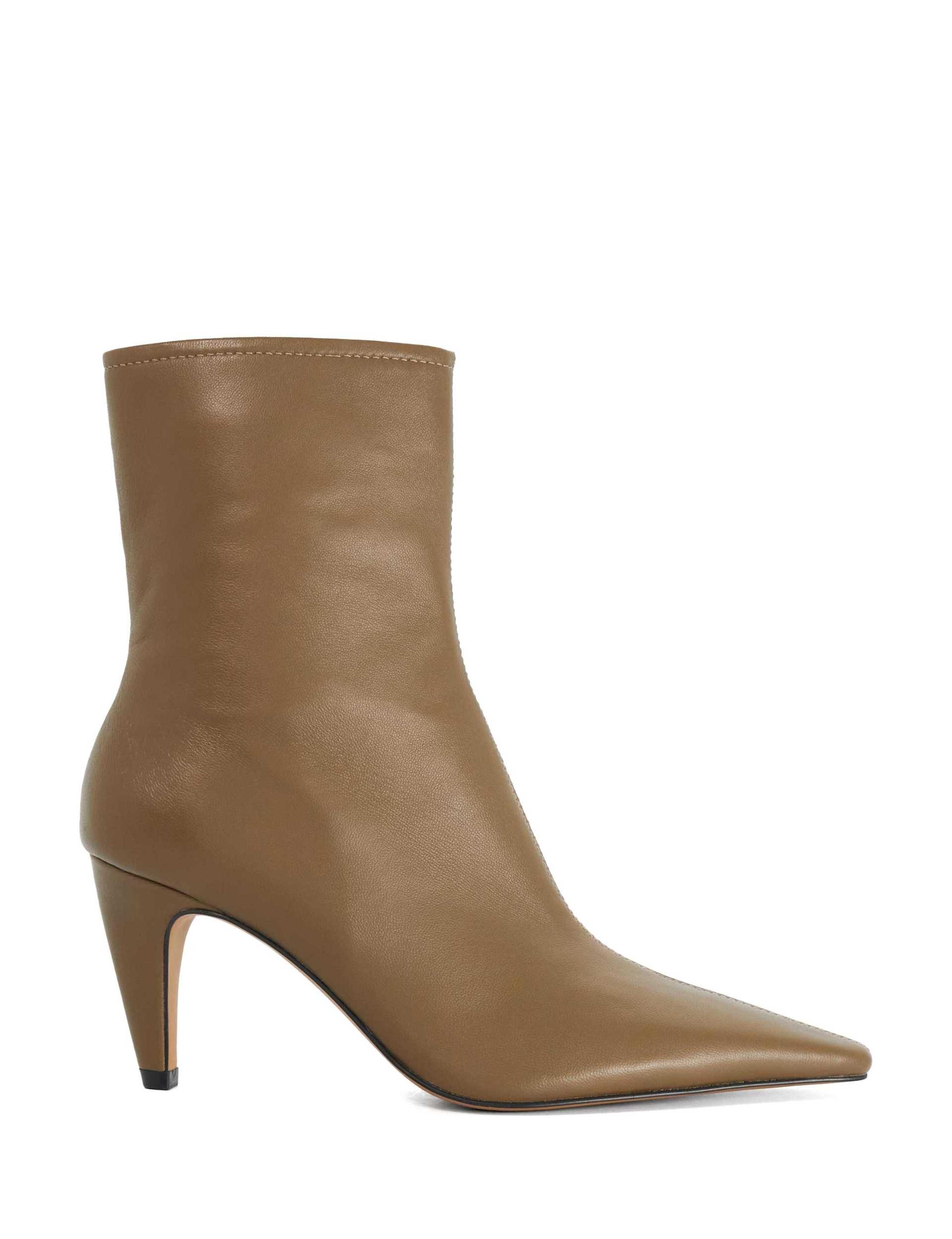 Leather Stiletto Heel Pointed Ankle Boots