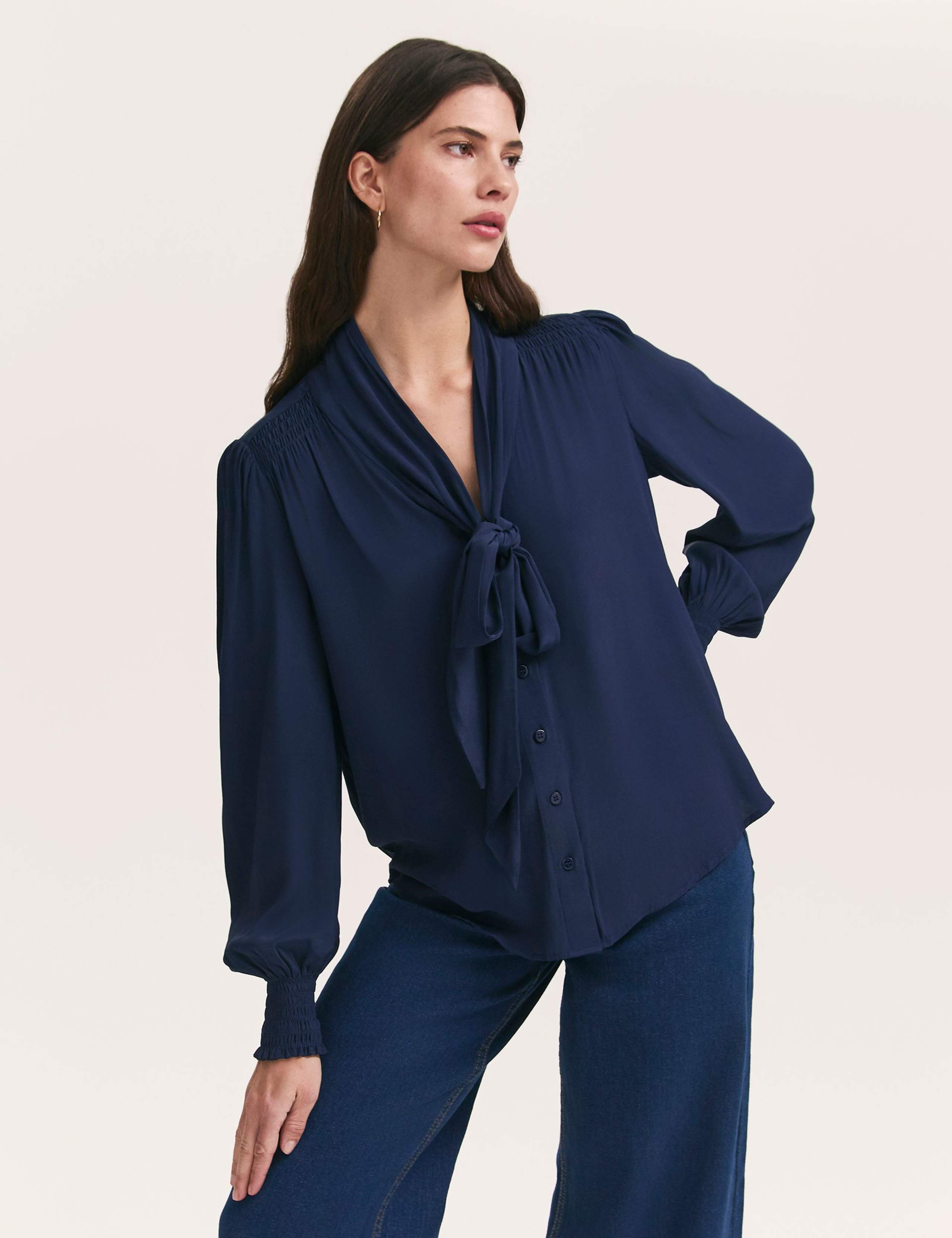 Crepe Tie Neck Blouse