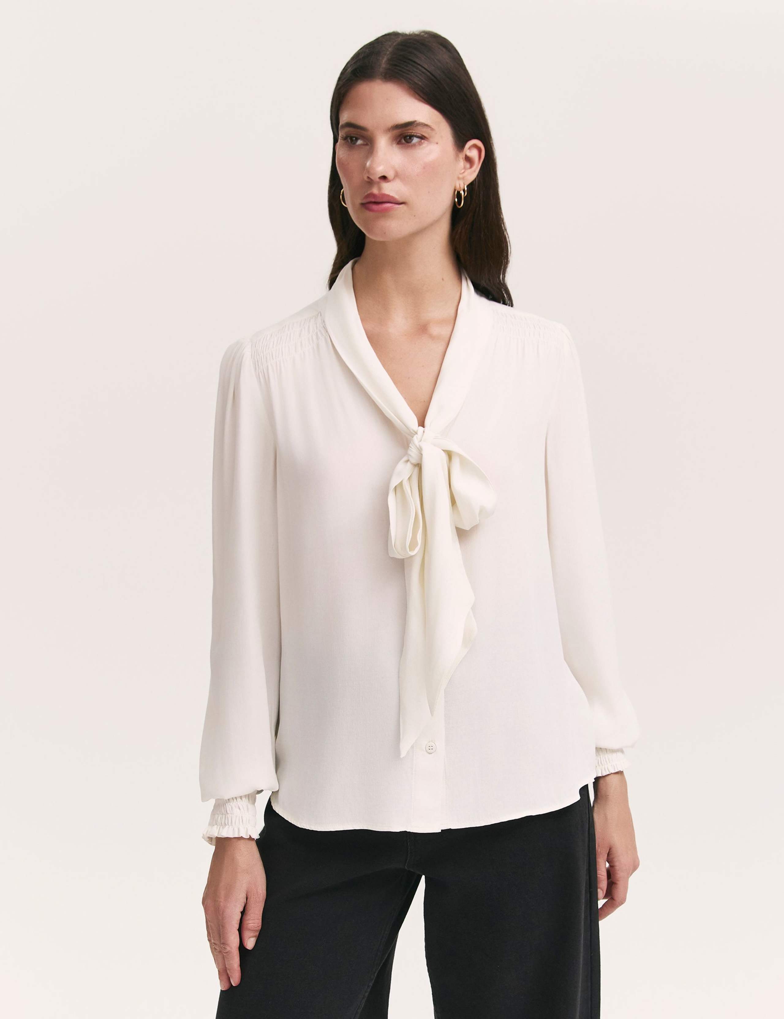 Crepe Tie Neck Blouse