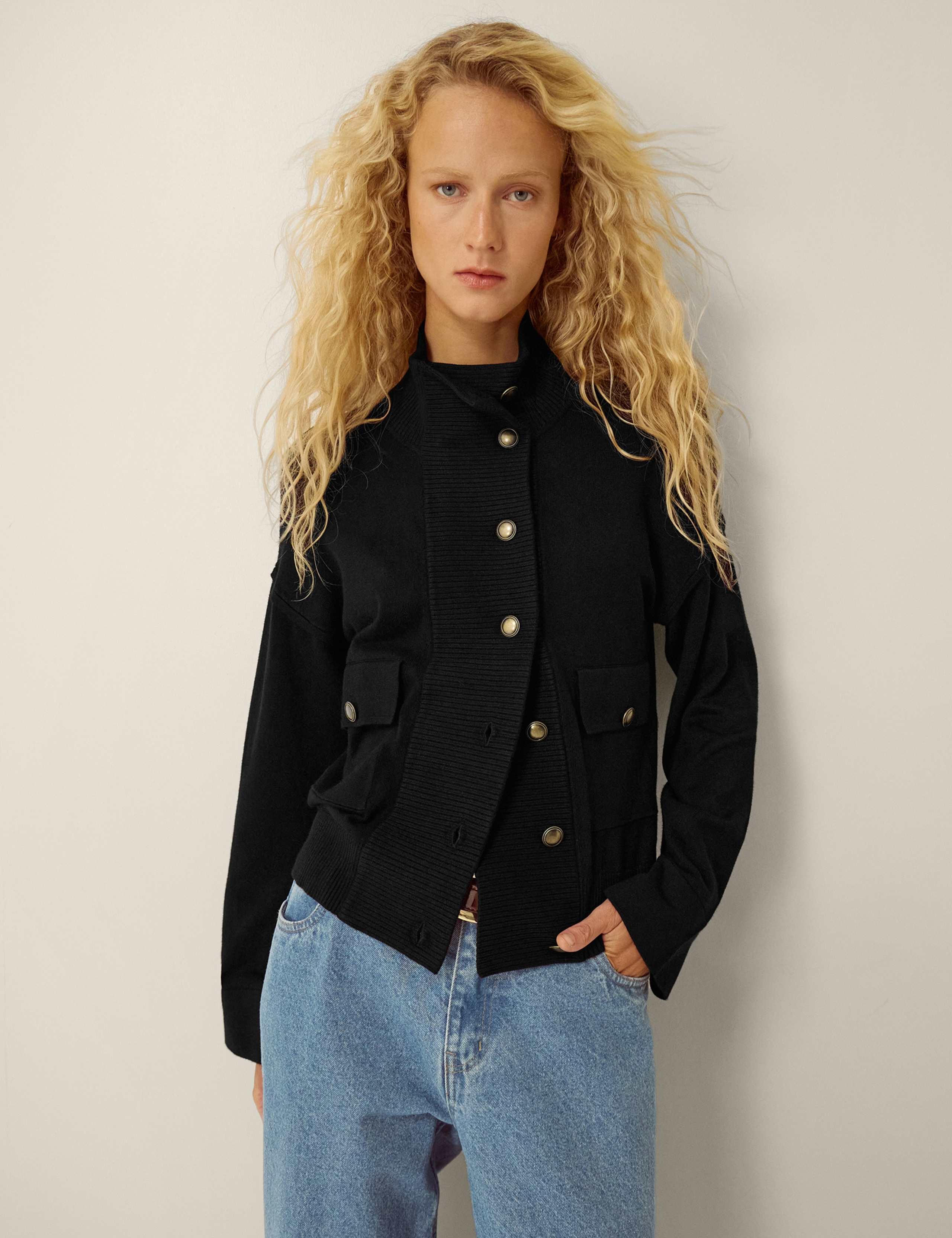 Funnel Neck Bomber Cardigan