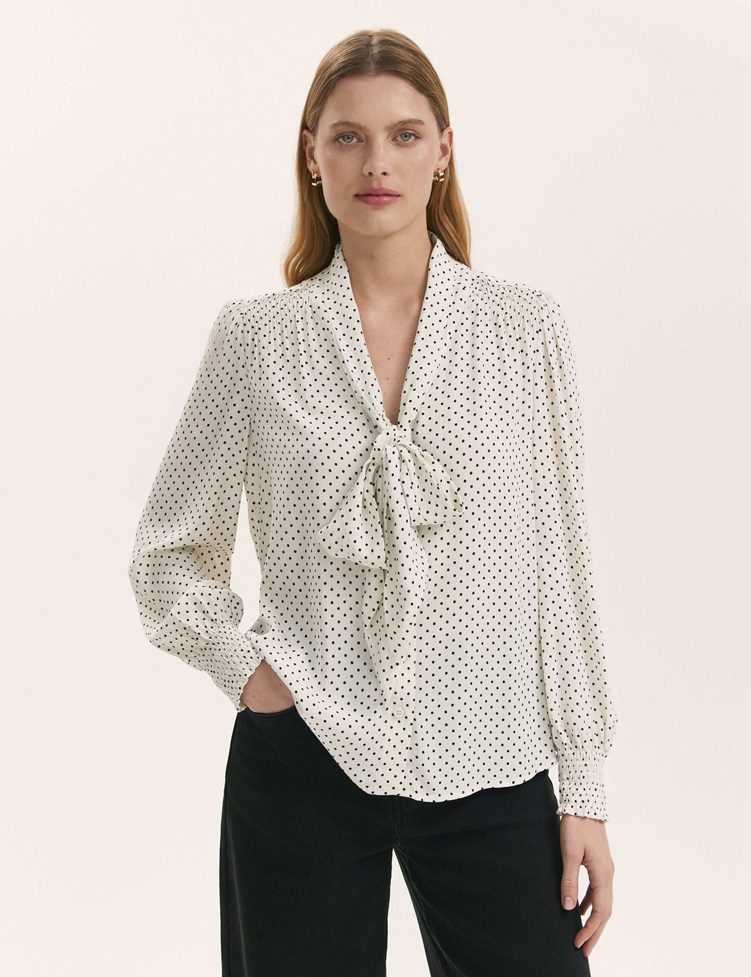 Polka Dot Tie Neck Blouse