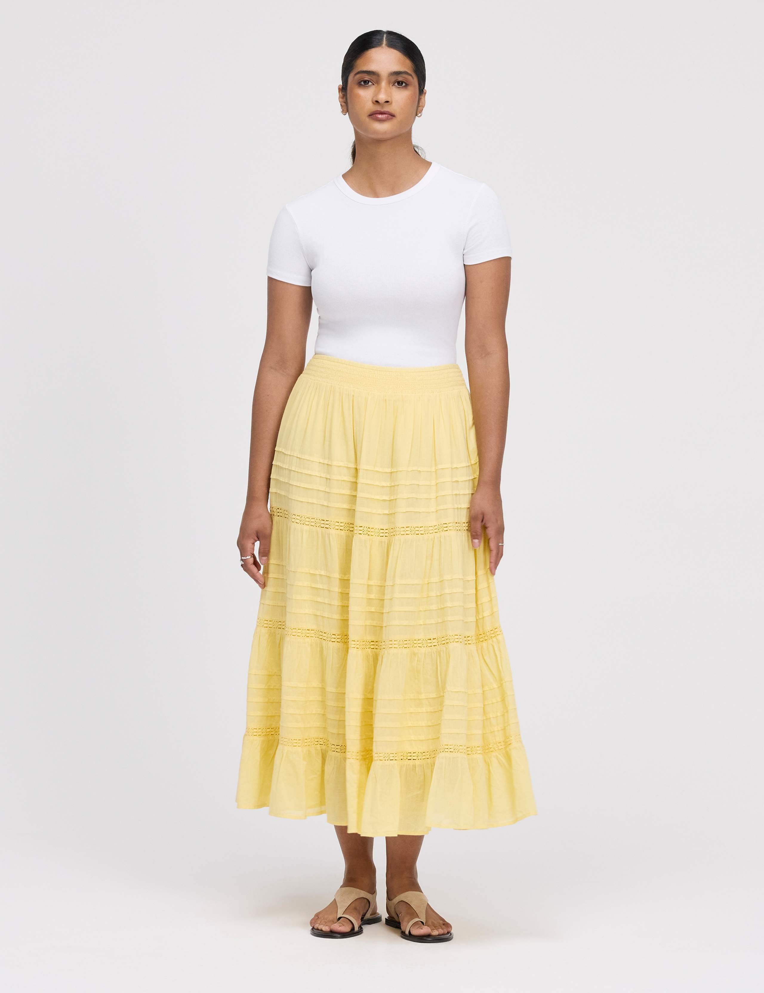 Pure Cotton Midi Tiered Skirt