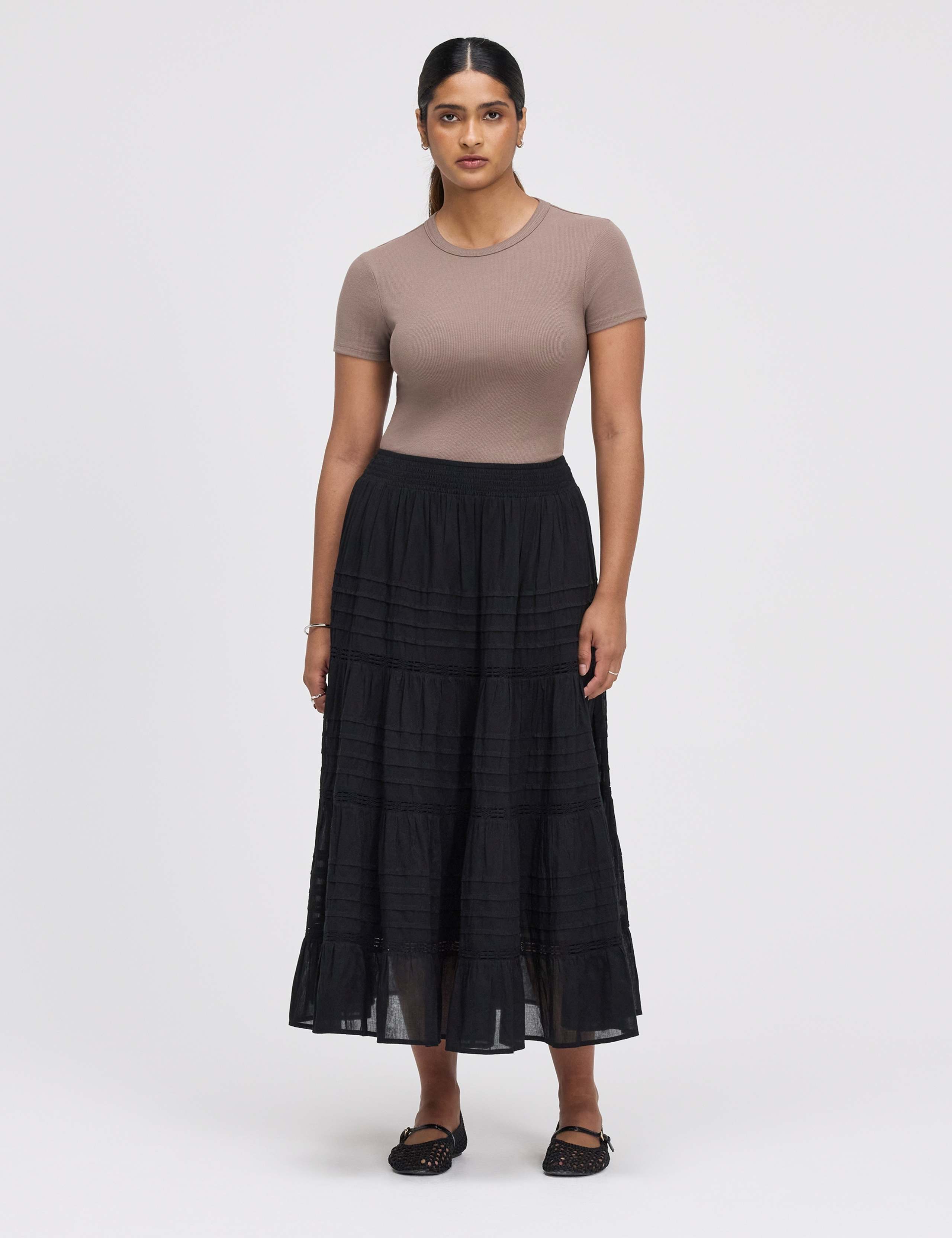 Pure Cotton Midi Tiered Skirt