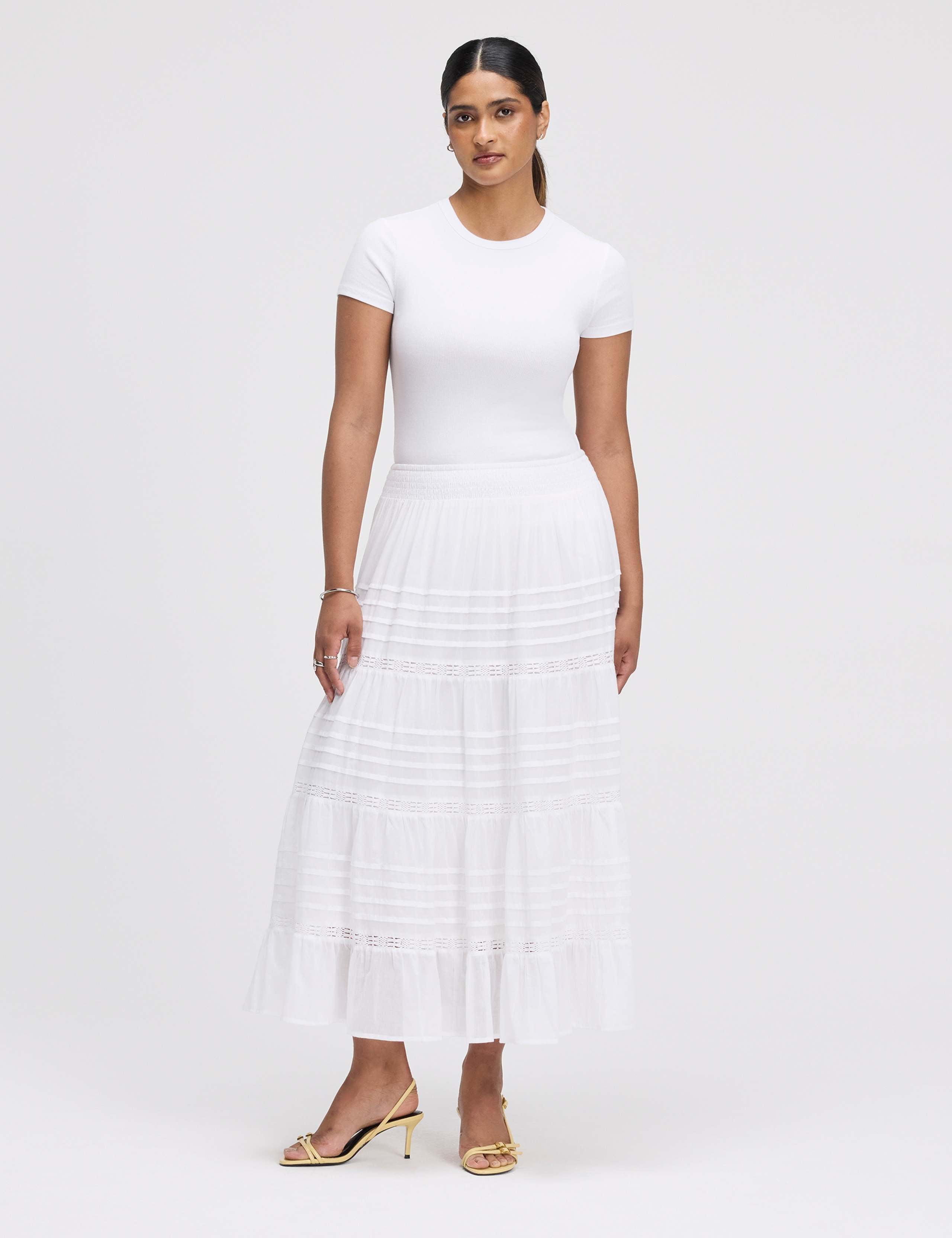 Pure Cotton Midi Tiered Skirt