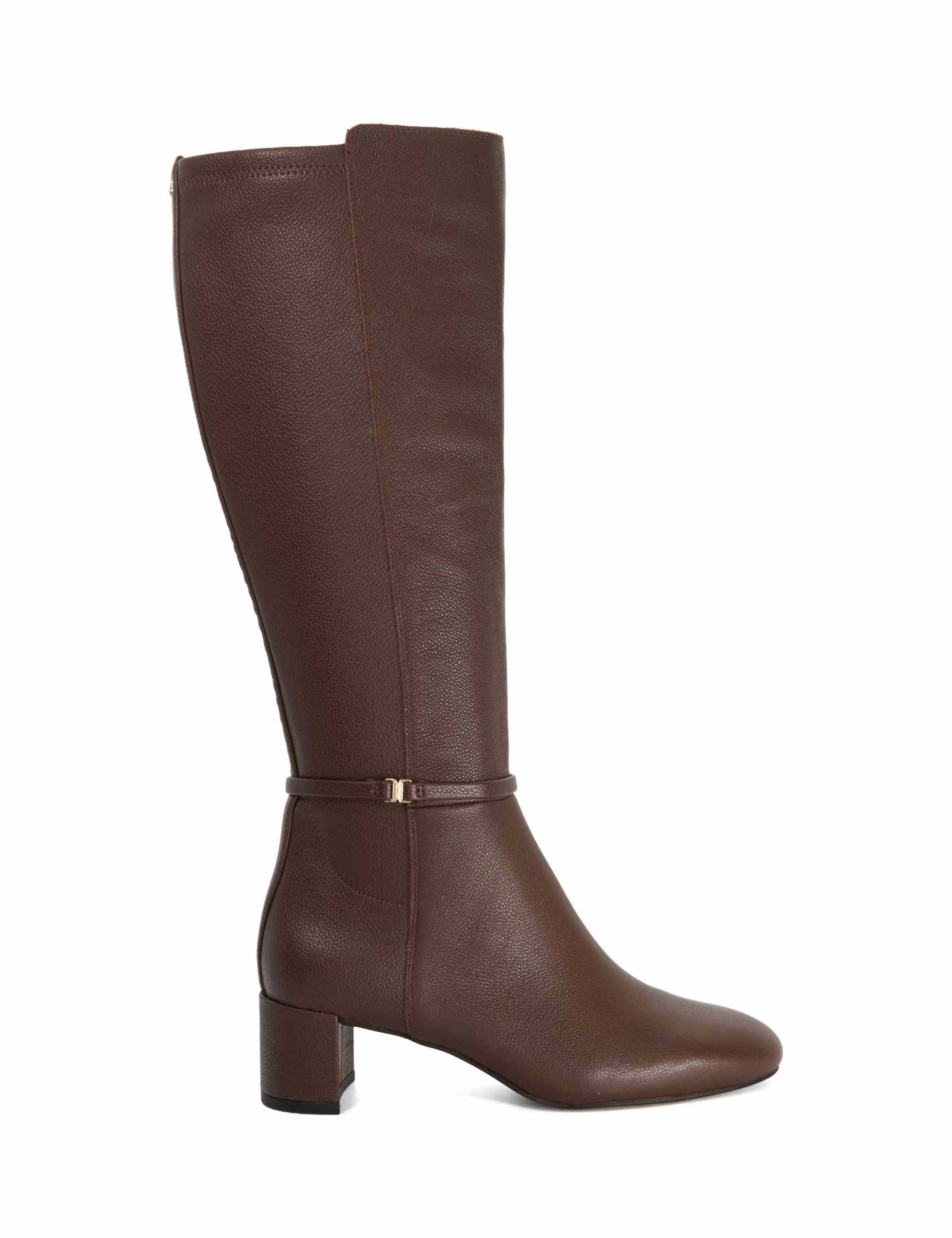 Leather Block Heel Knee High Boots