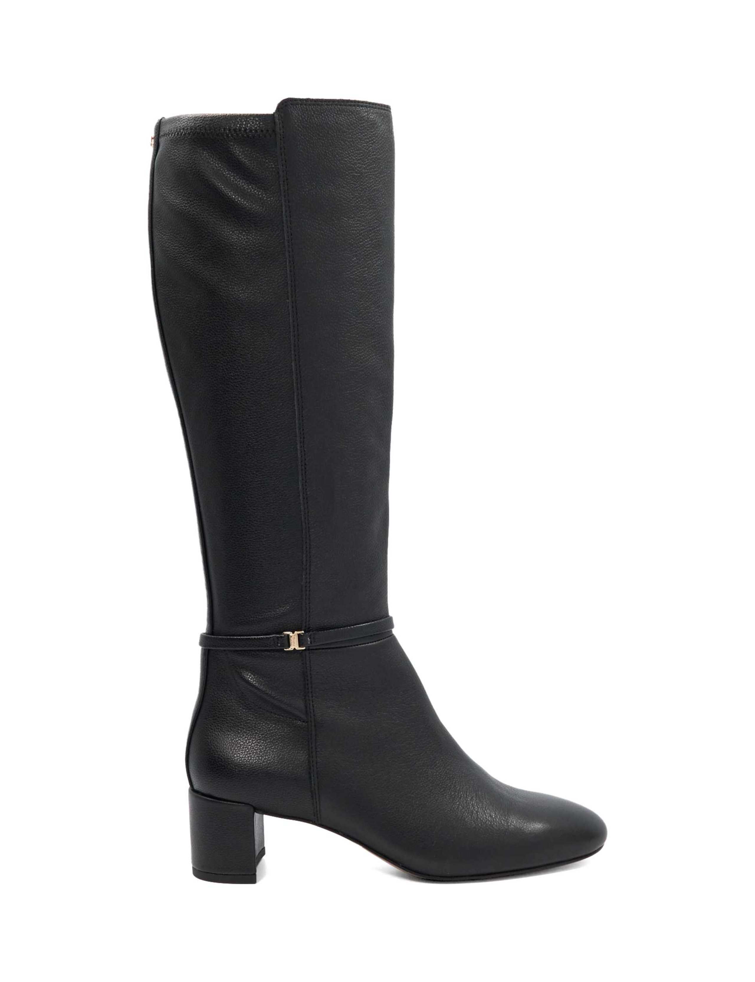 Leather Block Heel Knee High Boots