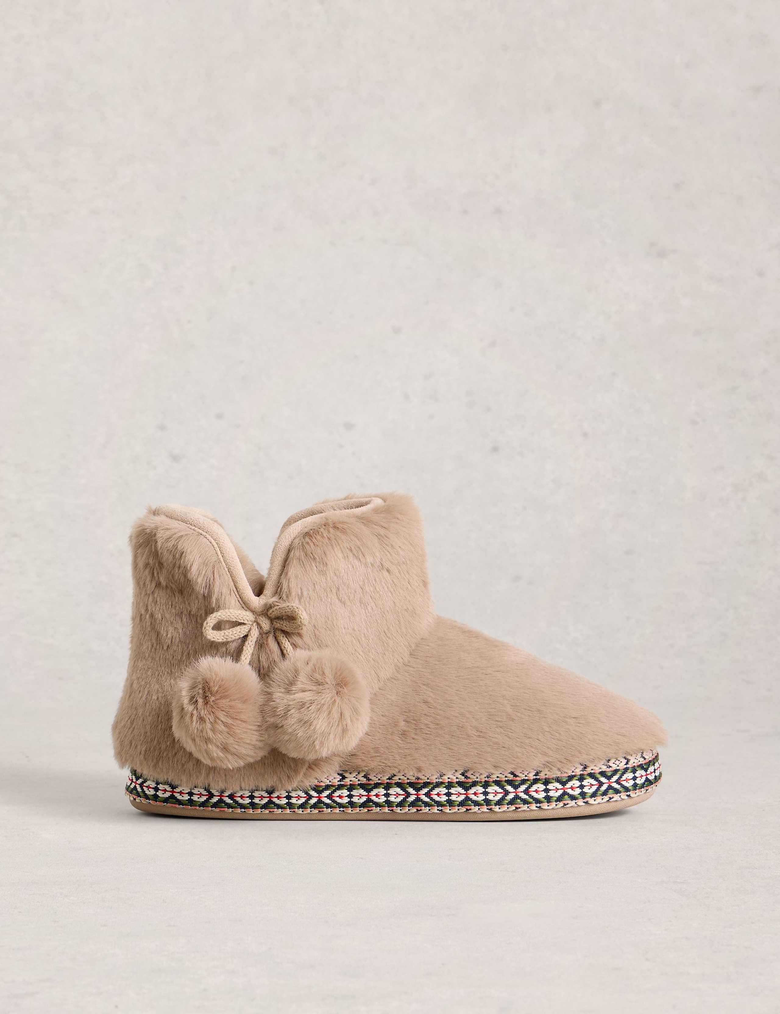 Faux Fur Pom Pom Bootie Slippers