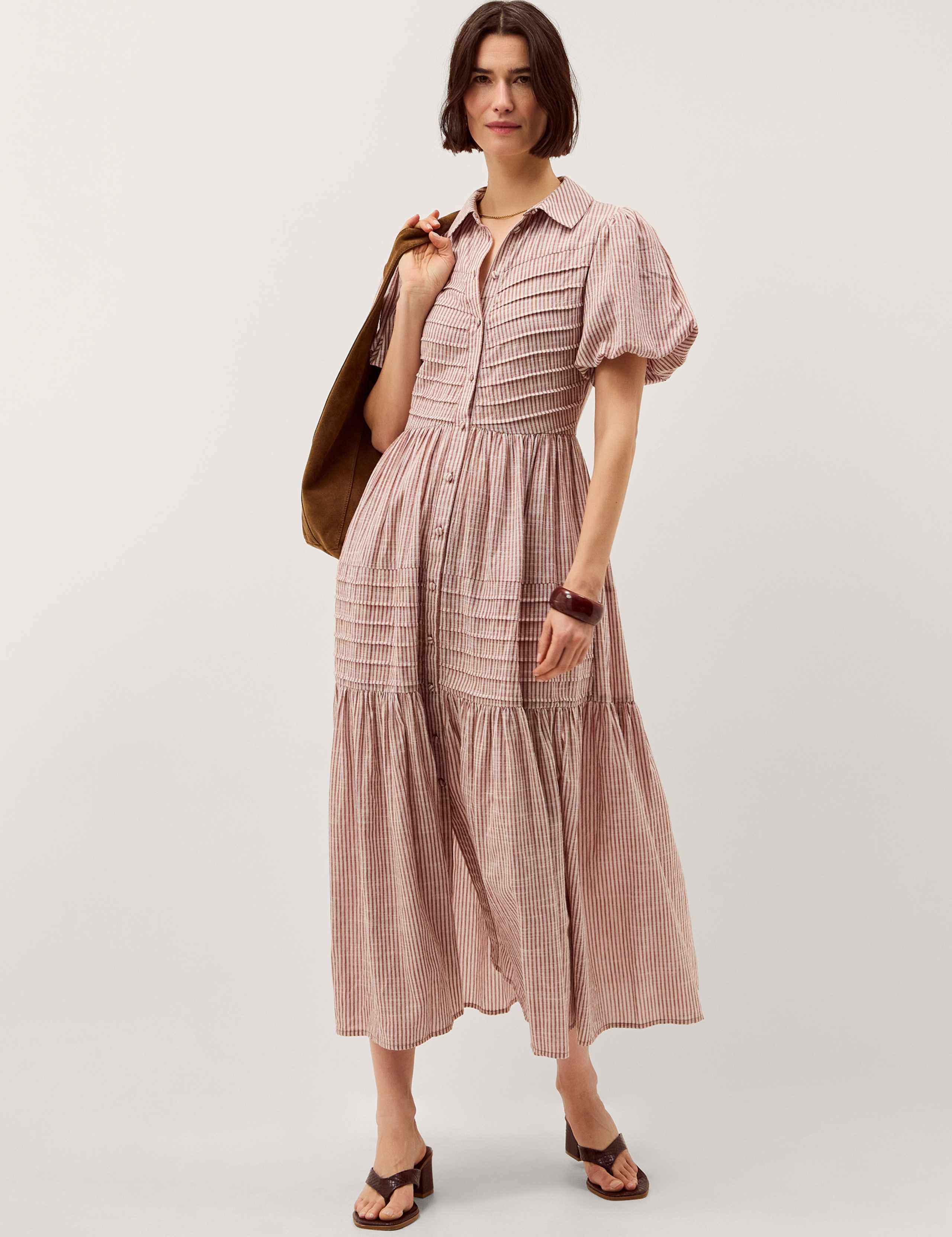 Pure Cotton Striped Midi Shirt Dress