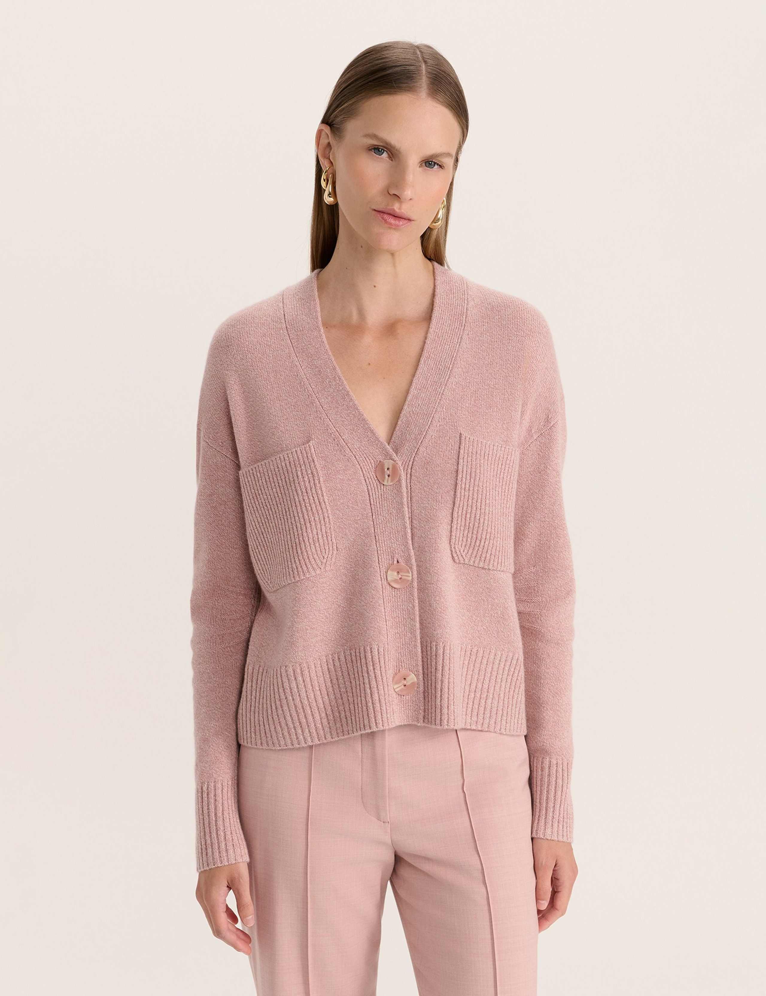 Wool V-Neck Cardigan With Cashmere