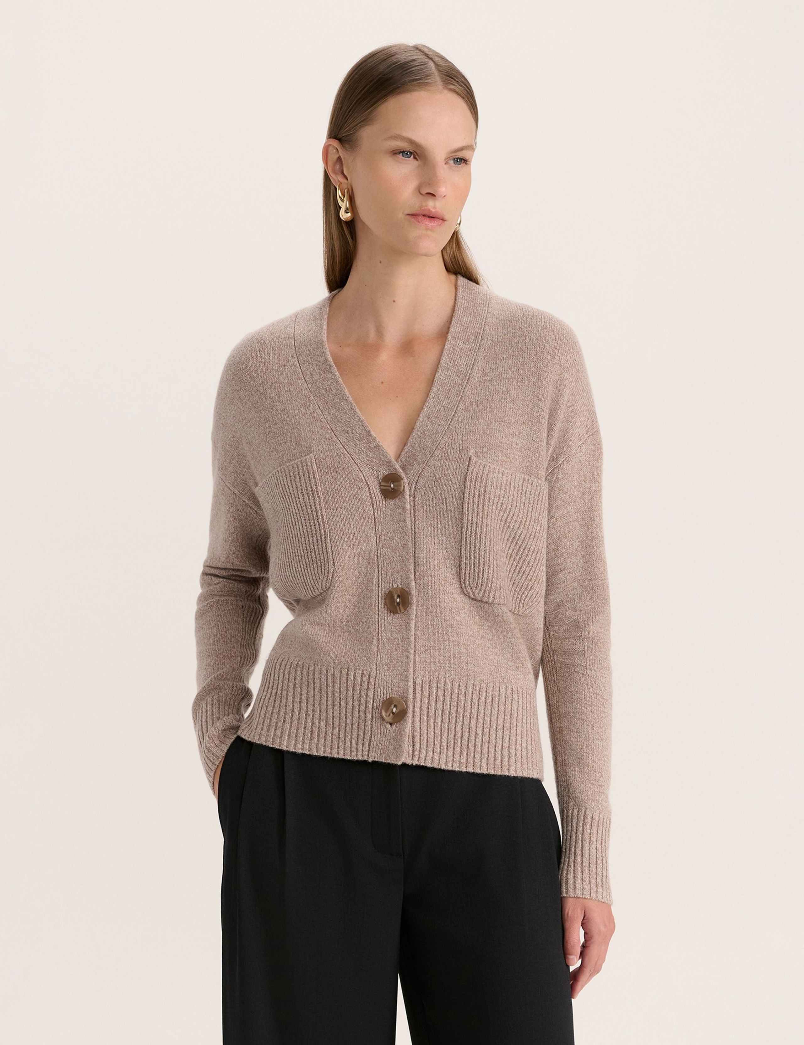 Wool V-Neck Cardigan With Cashmere