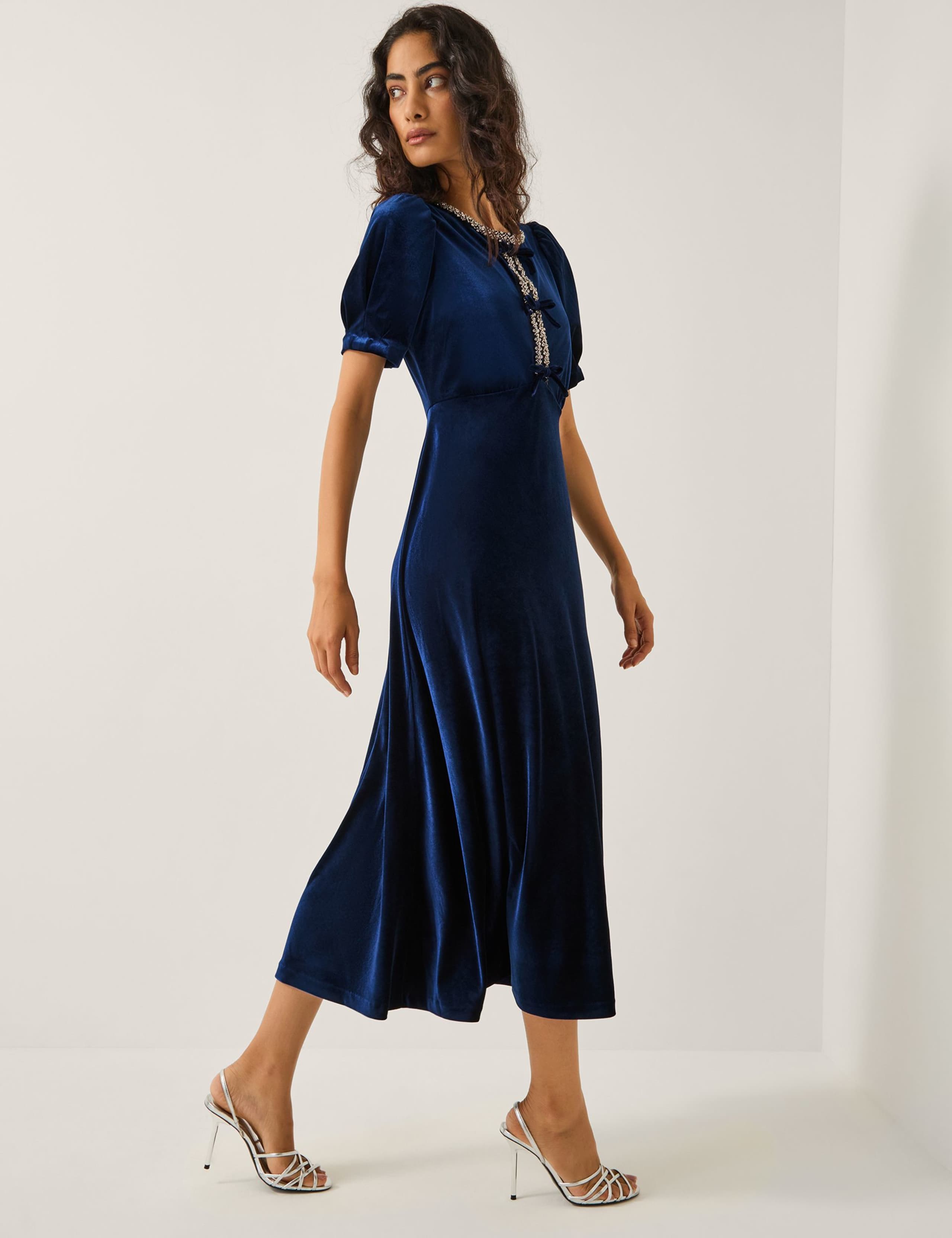 Velvet Embellished Midi Tea Dress