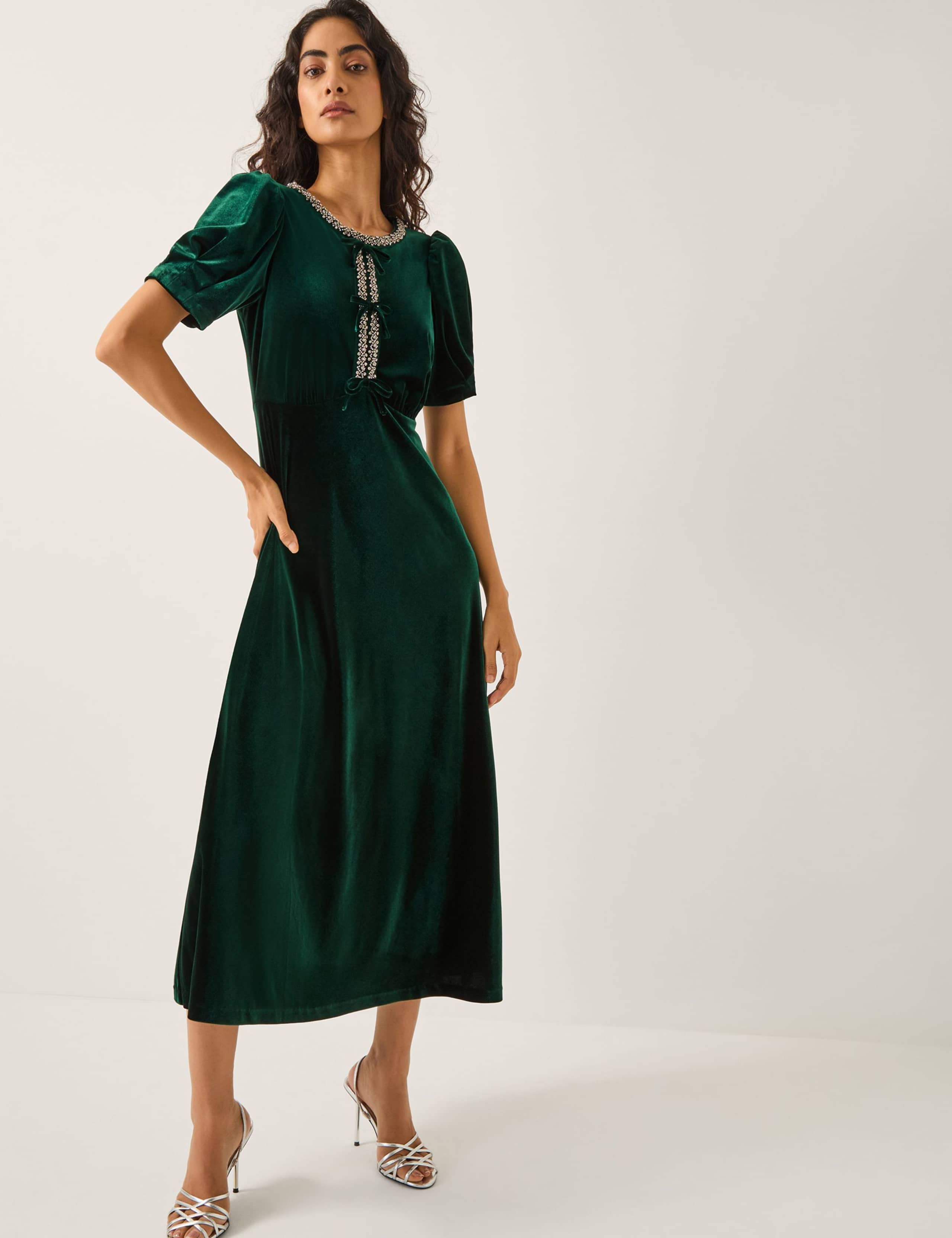 Velvet Embellished Midi Tea Dress