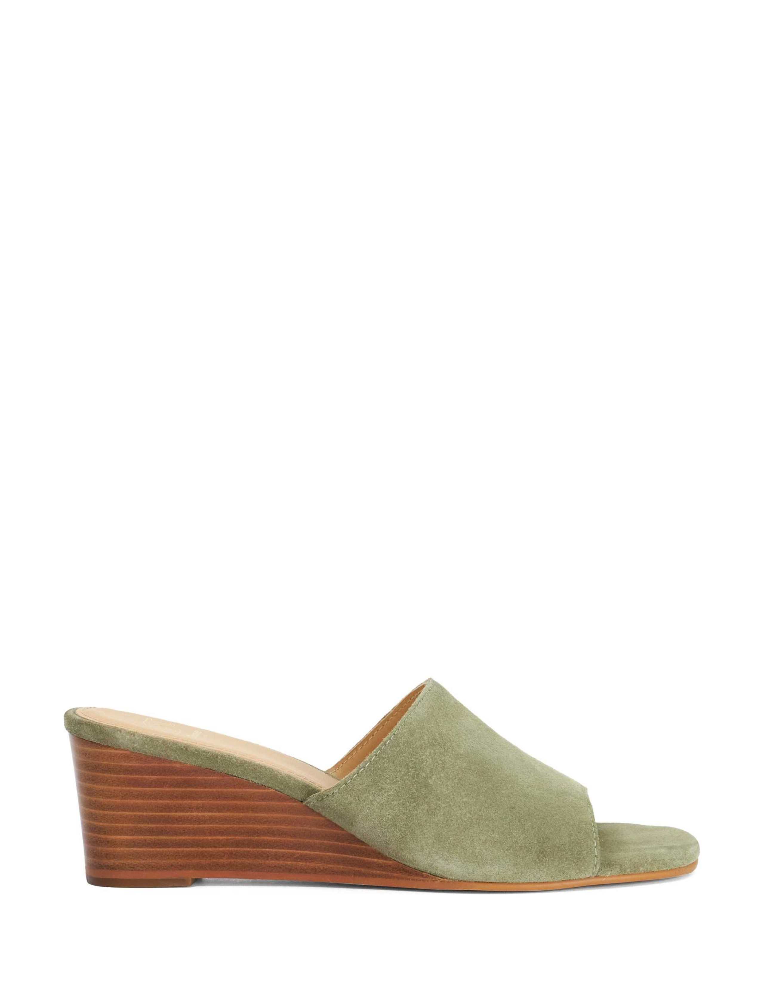 Suede Wedge Open Toe Mules