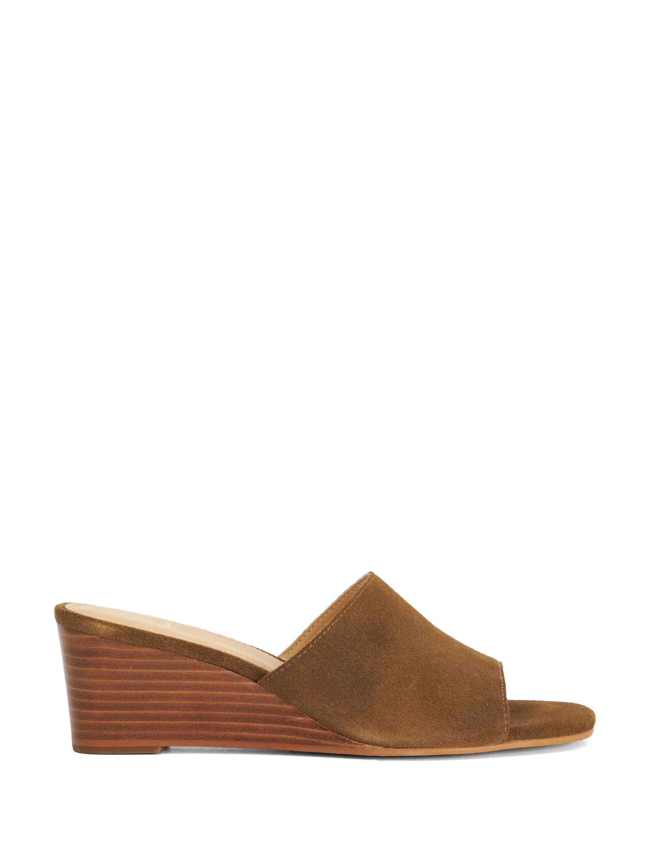 Suede Wedge Open Toe Mules