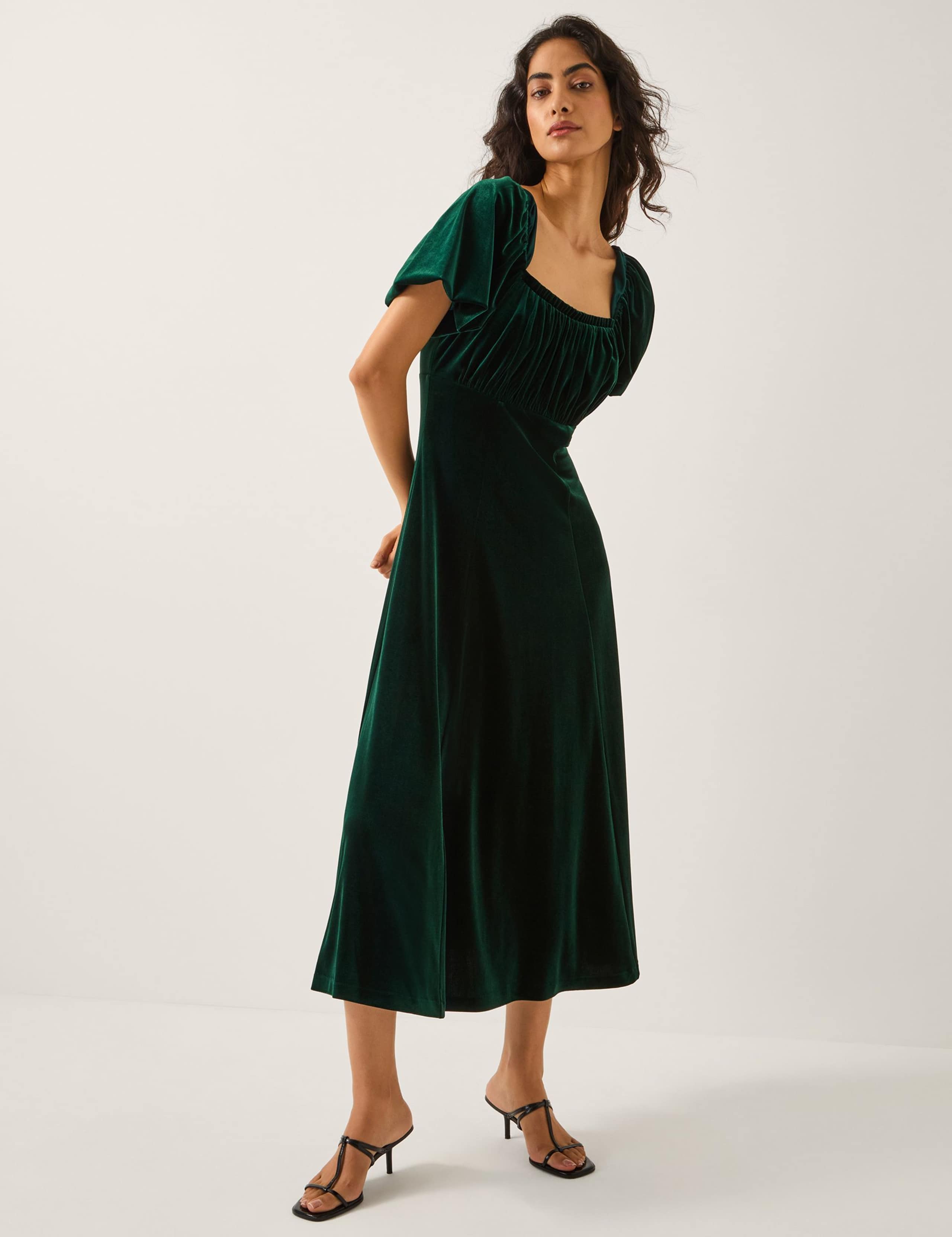 Velvet Square Neck Midi Skater Dress