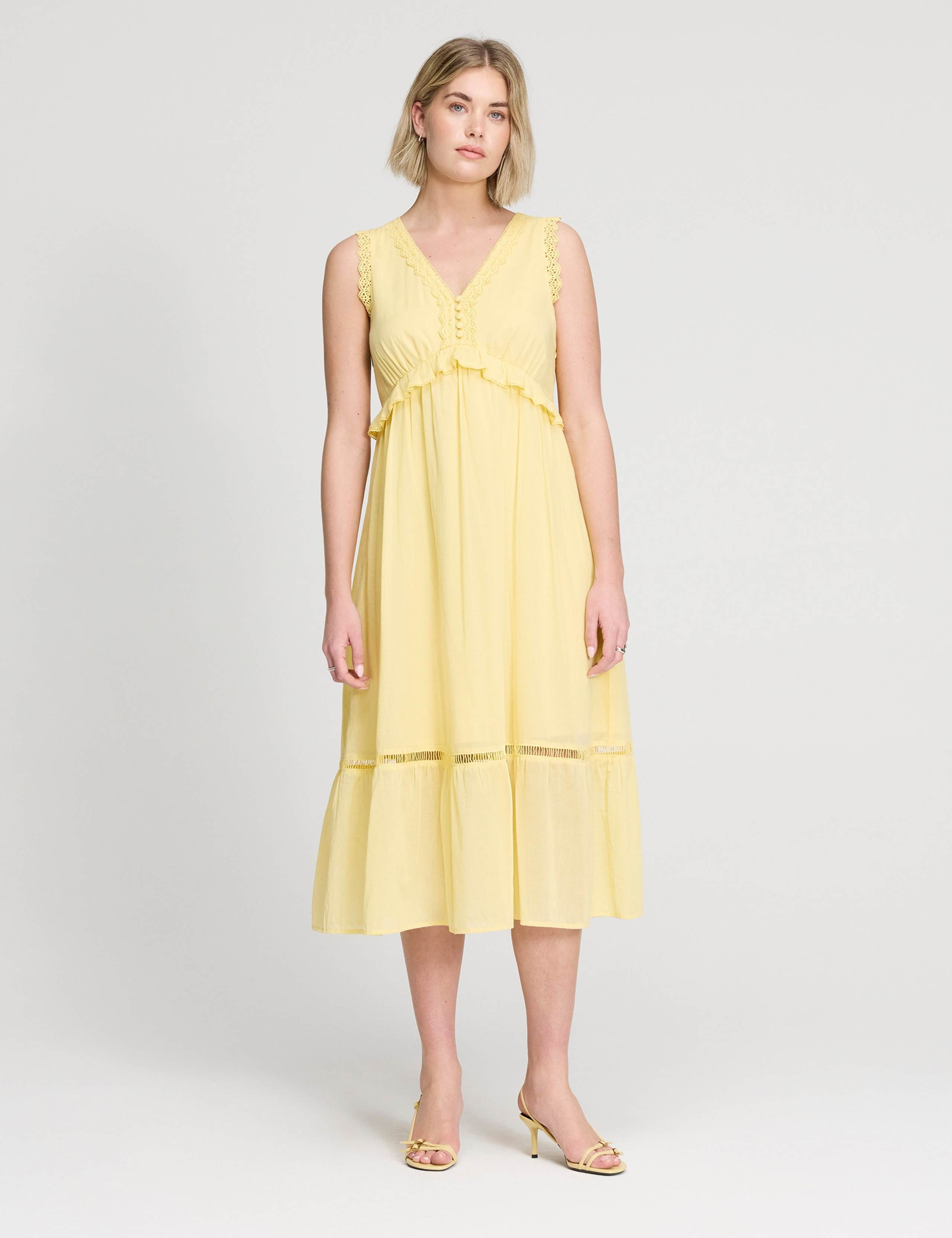 Pure Cotton V-Neck Midi Tiered Dress