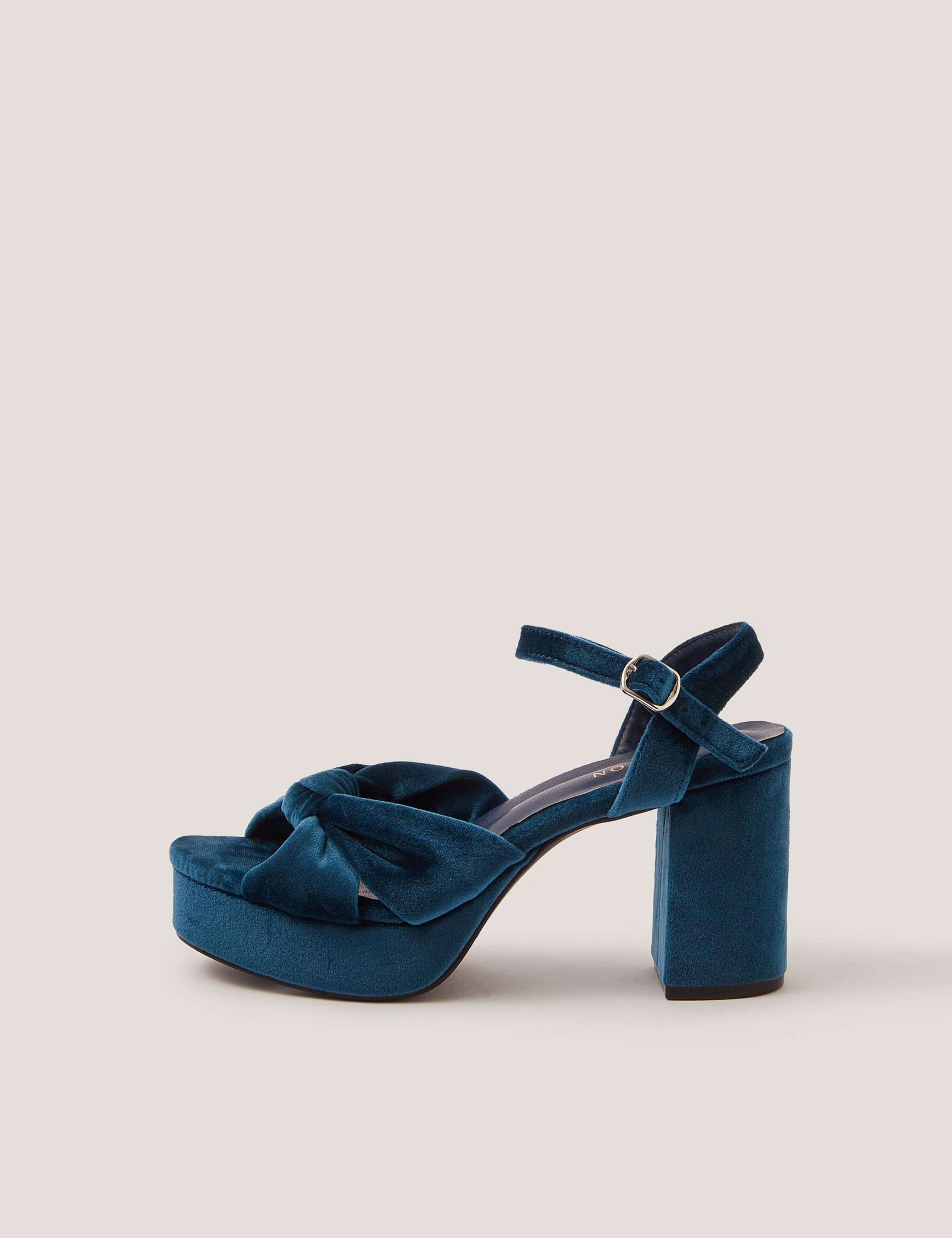 Velvet Ankle Strap Platform Heeled Sandals