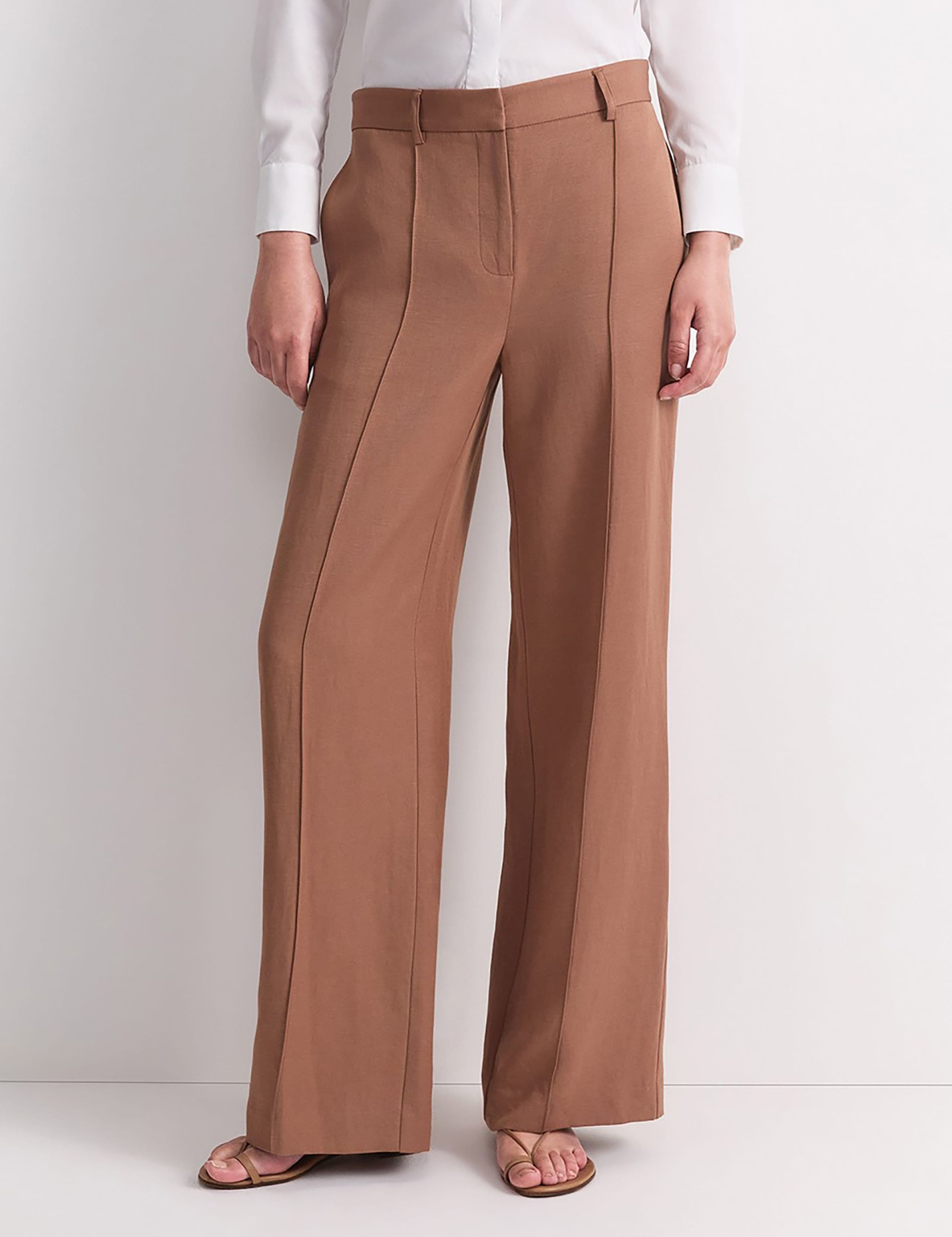 Straight Leg Trousers with Linen